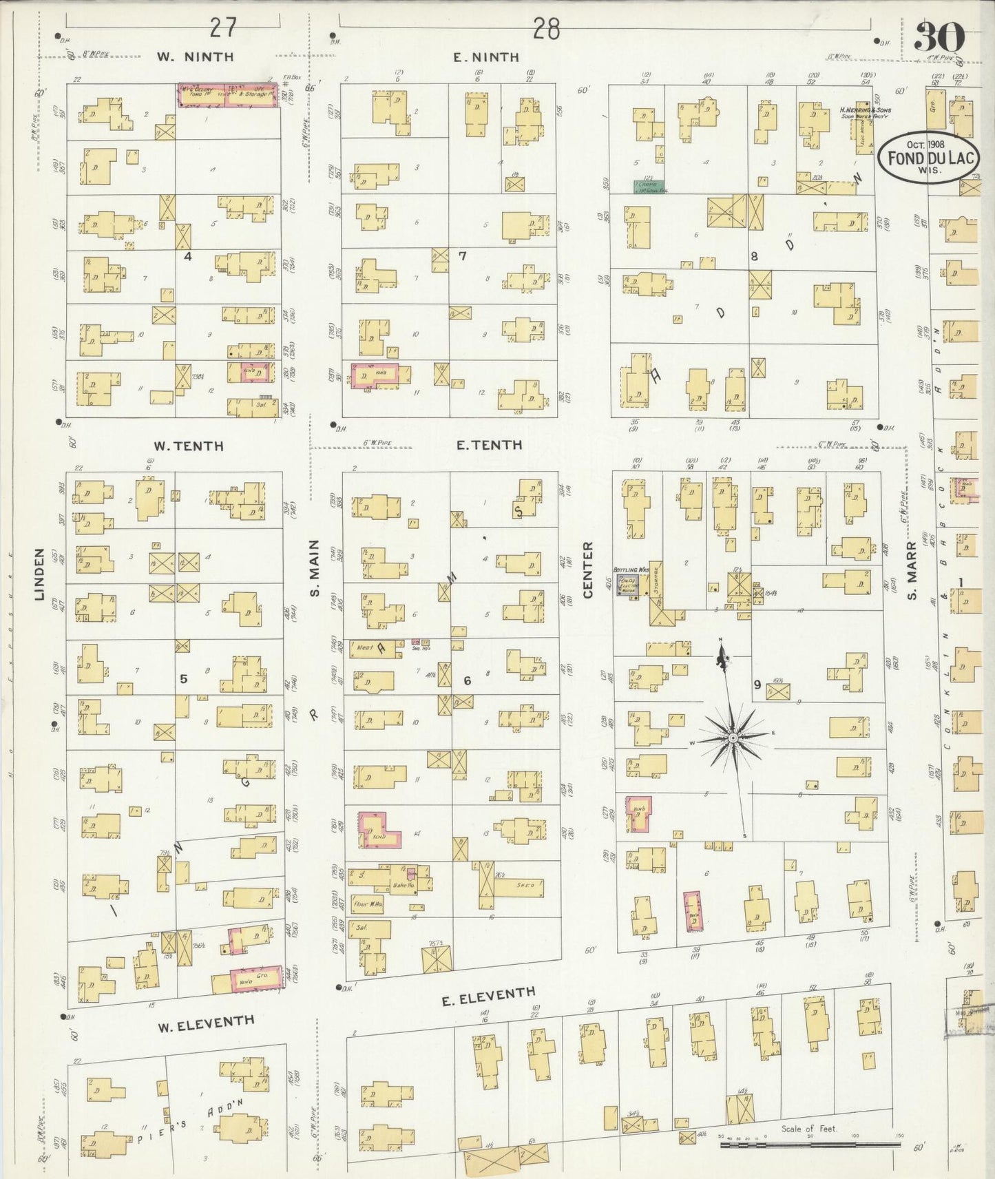 Sanborn Fire Insurance Map from Fond du Lac, Fond du Lac County, Wisconsin (1908), Sheet #0030 - Historic Sanborn Fire Insurance Map Print, vintage old map wall art, antique decor, genealogy gift, Wisconsin Wisconsin map