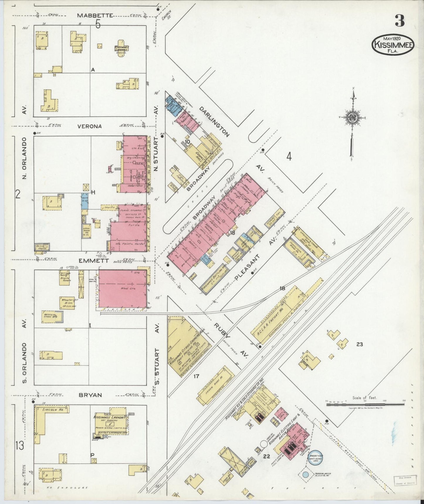 Sanborn Fire Insurance Map from Kissimmee, Osceola County, Florida (1920), Sheet #0003 - Historic Sanborn Fire Insurance Map Print, vintage old map wall art, antique decor, genealogy gift, Florida Florida map
