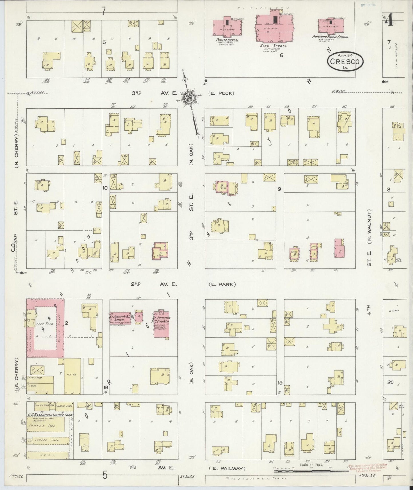 Sanborn Fire Insurance Map from Cresco, Howard County, Iowa (1914), Sheet #0004 - Historic Sanborn Fire Insurance Map Print, vintage old map wall art
