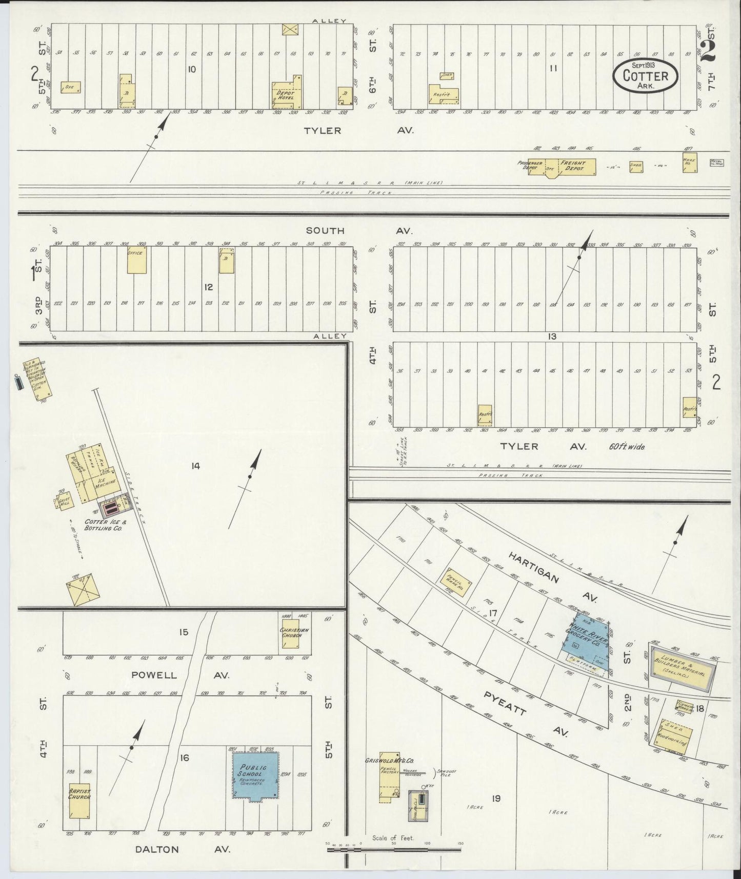 Sanborn Fire Insurance Map from Cotter, Baxter County, Arkansas (1913), Sheet #0002 - Historic Sanborn Fire Insurance Map Print, vintage old map wall art, antique decor, genealogy gift, Arkansas Arkansas map