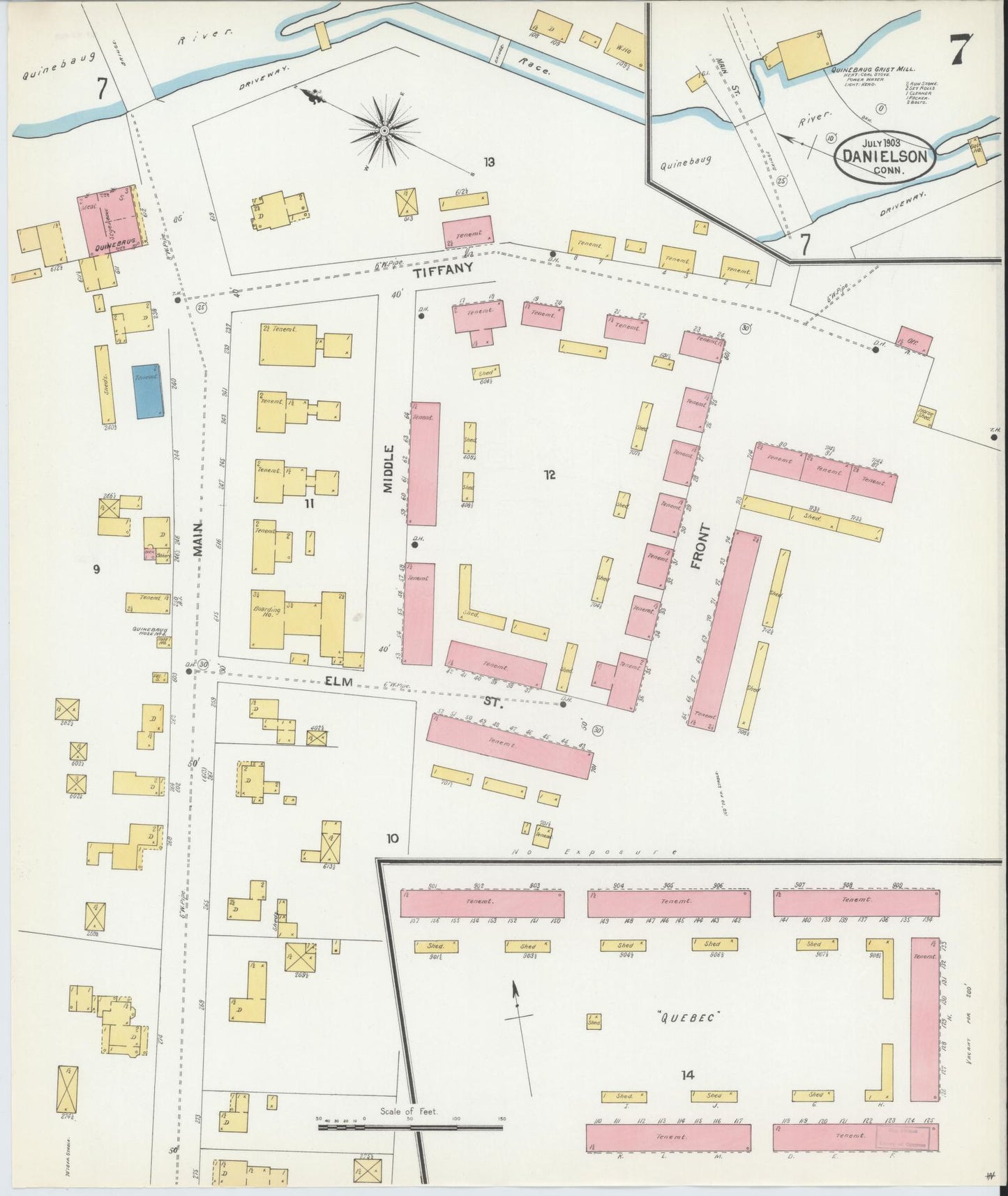 Sanborn Fire Insurance Map from Danielson, Windham County, Connecticut (1903), Sheet #0007 - Historic Sanborn Fire Insurance Map Print, vintage old map wall art, antique decor, genealogy gift, Connecticut Connecticut map