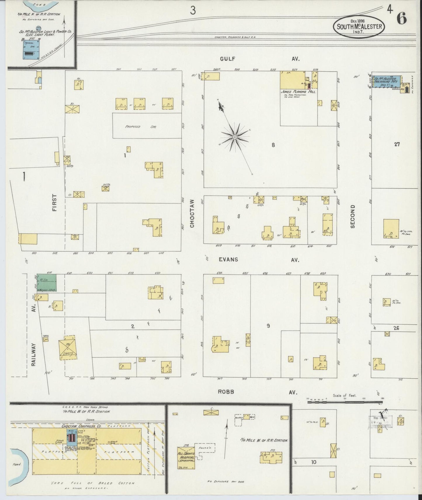 Sanborn Fire Insurance Map from South McAlester, Pittsburg County, Oklahoma (1898), Sheet #0006 - Complete Map Set gallery image, historic Sanborn map, vintage wall art, Oklahoma Oklahoma