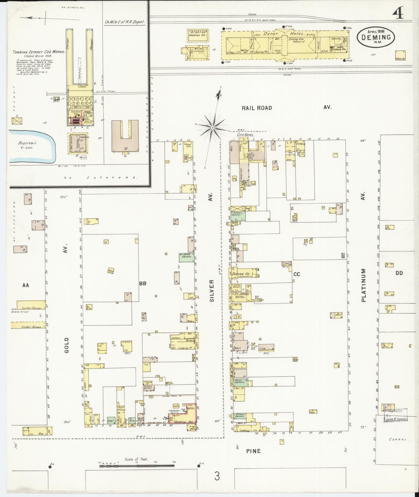 Sanborn Fire Insurance Map from Deming, Luna County, New Mexico (1898), Sheet #0004 - Historic Sanborn Fire Insurance Map Print, vintage old map wall art, antique decor, genealogy gift, New Mexico New Mexico map