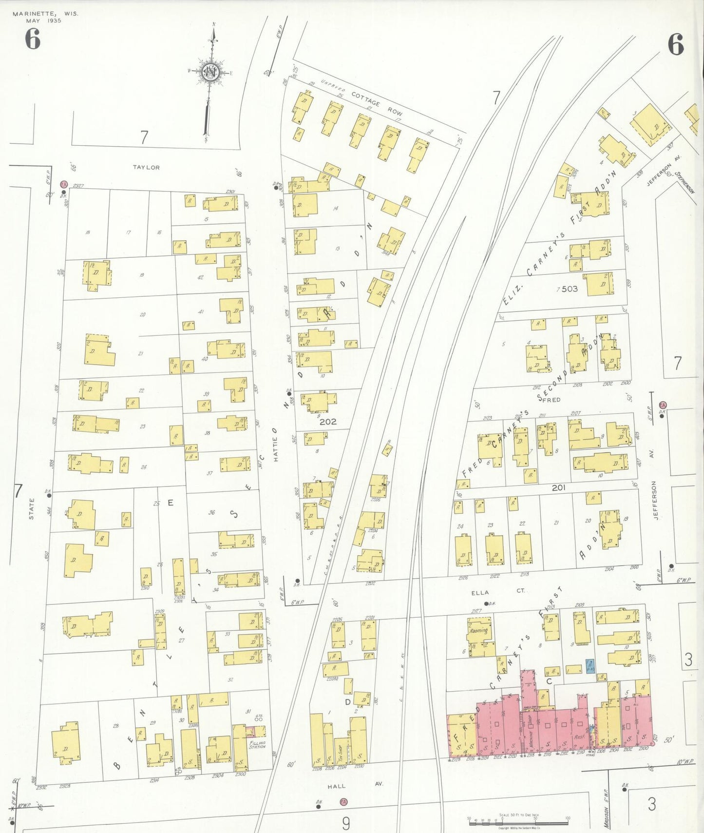Sanborn Fire Insurance Map from Marinette, Marinette County, Wisconsin (1935), Sheet #0006 - Historic Sanborn Fire Insurance Map Print, vintage old map wall art, antique decor, genealogy gift, Wisconsin Wisconsin map