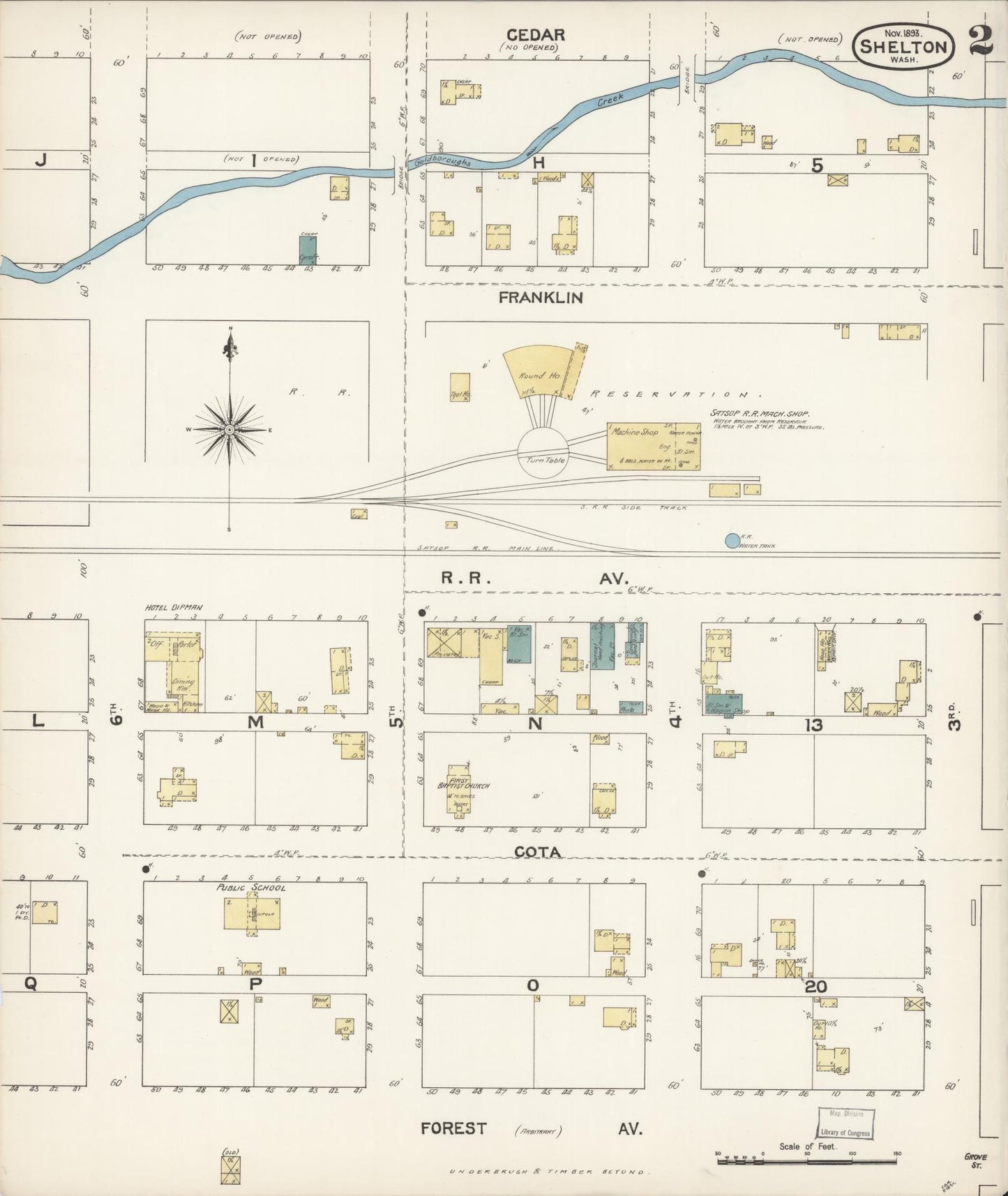 Sanborn Fire Insurance Map from Shelton, Mason County, Washington (1893), Sheet #0002 - Complete Map Set gallery image, historic Sanborn map, vintage wall art, Washington Washington