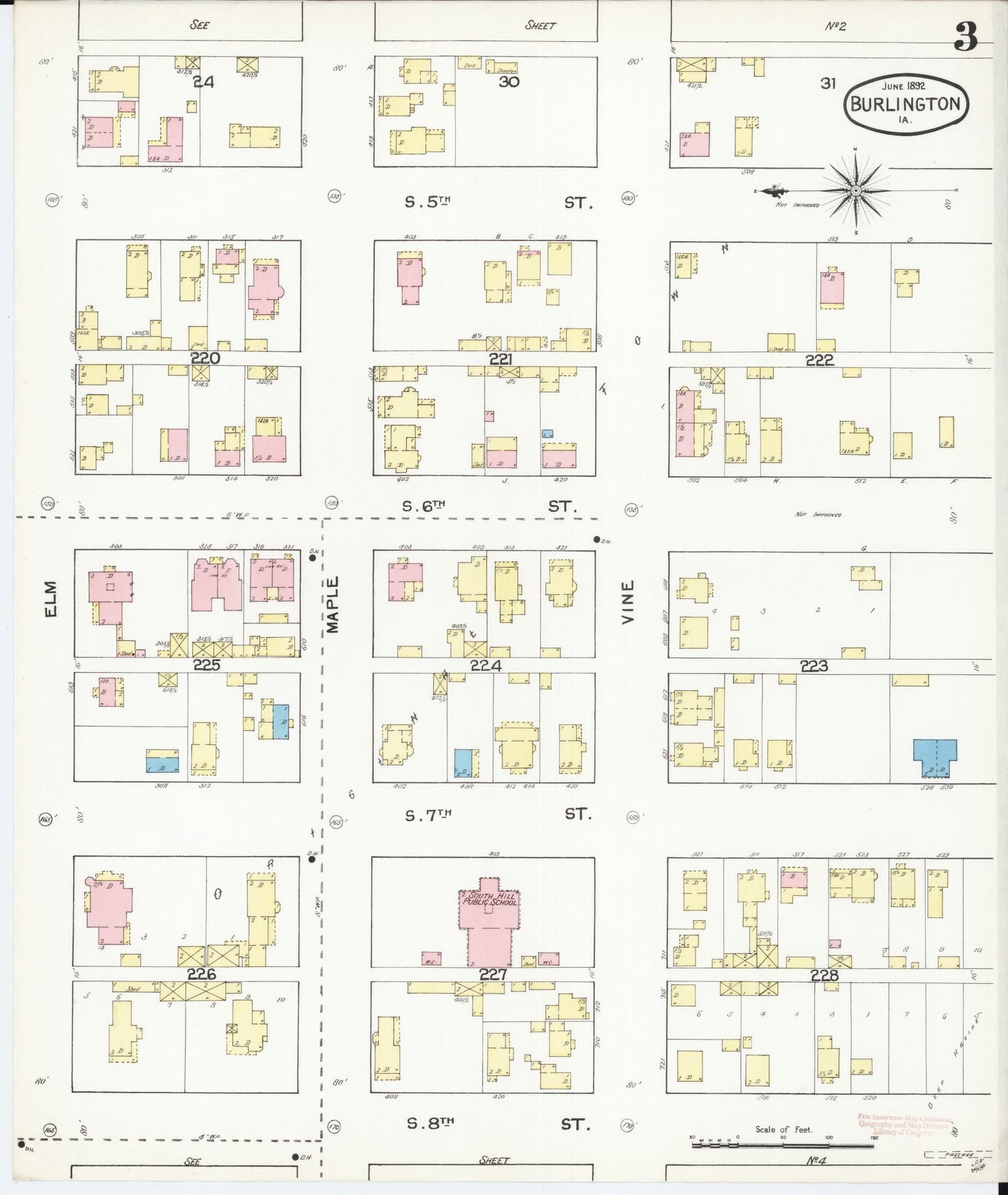 Sanborn Fire Insurance Map from Burlington, Des Moines County, Iowa (1892), Sheet #0003 - Historic Sanborn Fire Insurance Map Print, vintage old map wall art