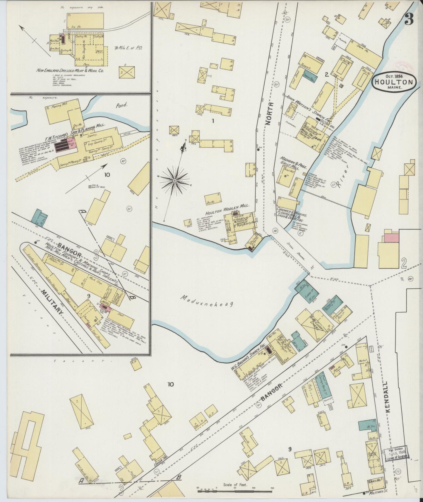 Sanborn Fire Insurance Map from Houlton, Aroostook County, Maine (1894), Sheet #0003 - Historic Sanborn Fire Insurance Map Print, vintage old map wall art, antique decor, genealogy gift, Maine Maine map