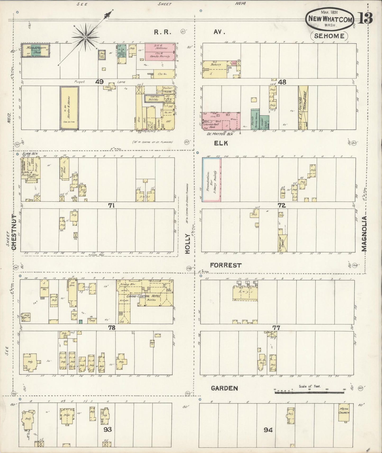 Sanborn Fire Insurance Map from New Whatcom, Whatcom County, Washington (1891), Sheet #0013 - Historic Sanborn Fire Insurance Map Print, vintage old map wall art, antique decor, genealogy gift, Washington Washington map