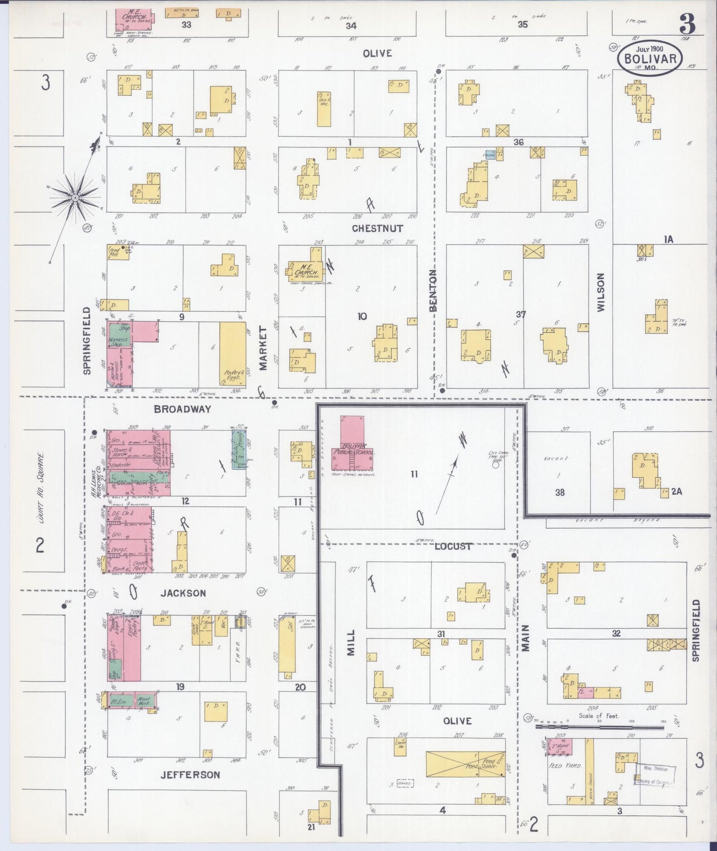 Sanborn Fire Insurance Map from Bolivar, Polk County, Missouri (1900), Sheet #0003 - Complete Map Set gallery image, historic Sanborn map, vintage wall art, Missouri Missouri