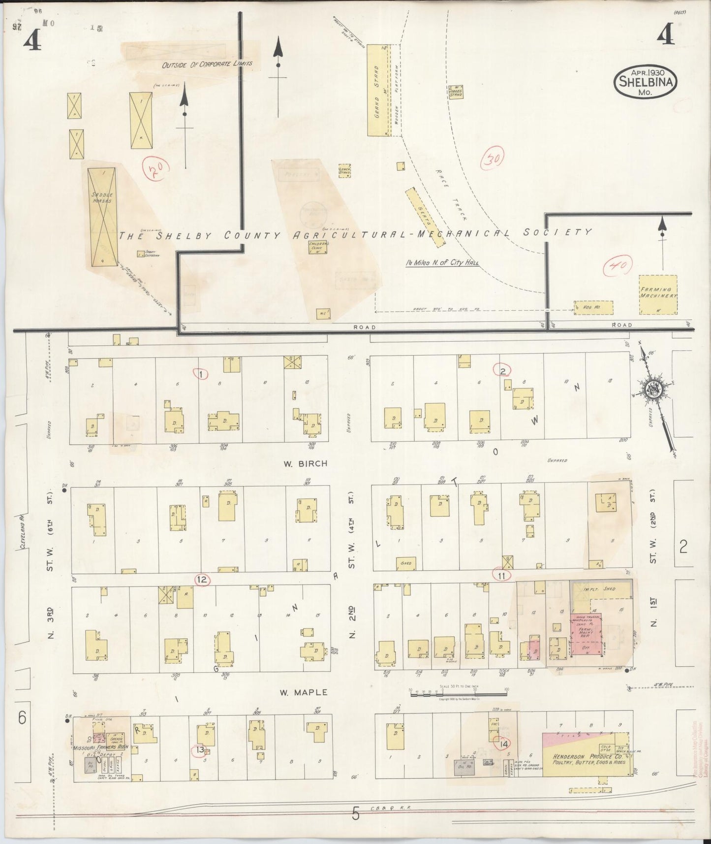 Sanborn Fire Insurance Map from Shelbina, Shelby County, Missouri (1943), Sheet #0004 - Historic Sanborn Fire Insurance Map Print, vintage old map wall art, antique decor, genealogy gift, Missouri Missouri map