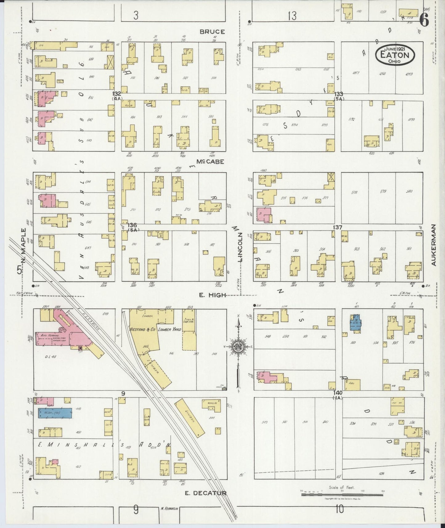 Sanborn Fire Insurance Map from Eaton, Preble County, Ohio (1921), Sheet #0006 - Historic Sanborn Fire Insurance Map Print, vintage old map wall art, antique decor, genealogy gift, Ohio Ohio map