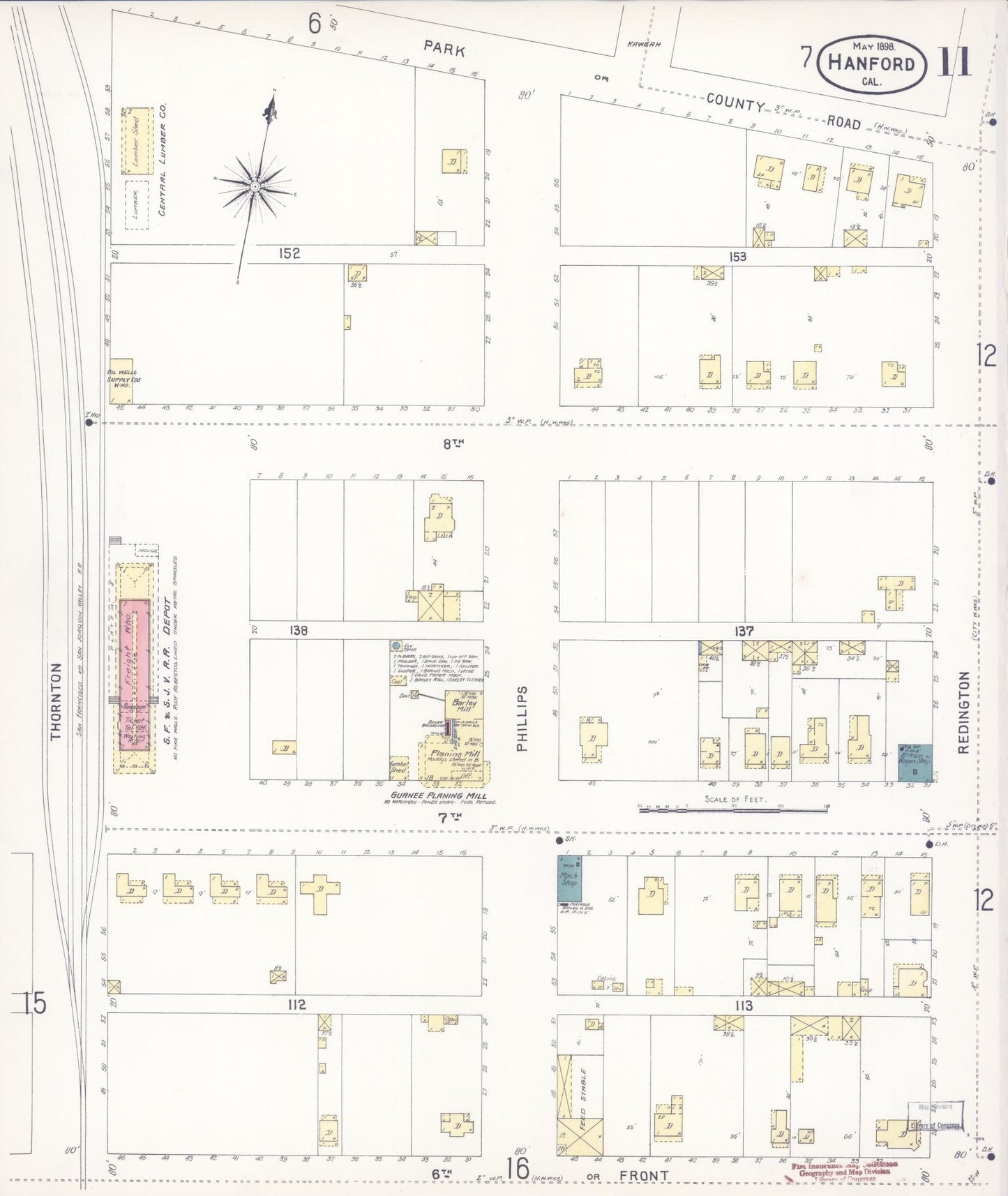 Sanborn Fire Insurance Map from Hanford, Kings County, California (1898), Sheet #0011 - Historic Sanborn Fire Insurance Map Print, vintage old map wall art, antique decor, genealogy gift, California California map