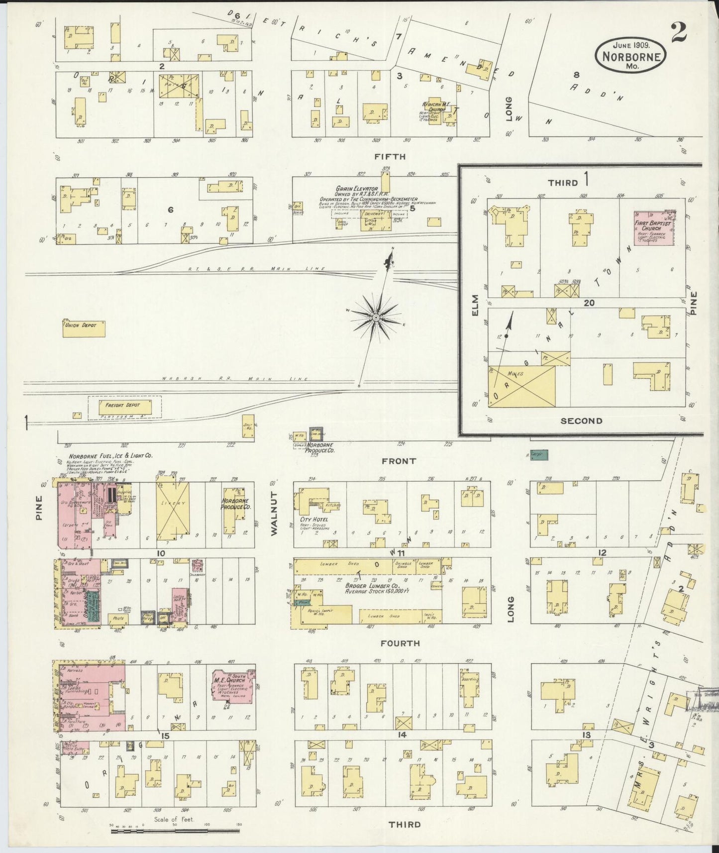 Sanborn Fire Insurance Map from Norborne, Carroll County, Missouri (1909), Sheet #0002 - Complete Map Set gallery image, historic Sanborn map, vintage wall art, Missouri Missouri