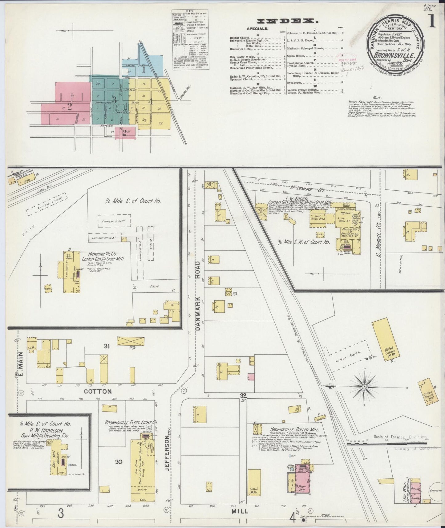 Sanborn Fire Insurance Map from Brownsville, Haywood County, Tennessee. (1896) – Historic Sanborn Fire Insurance Map Print