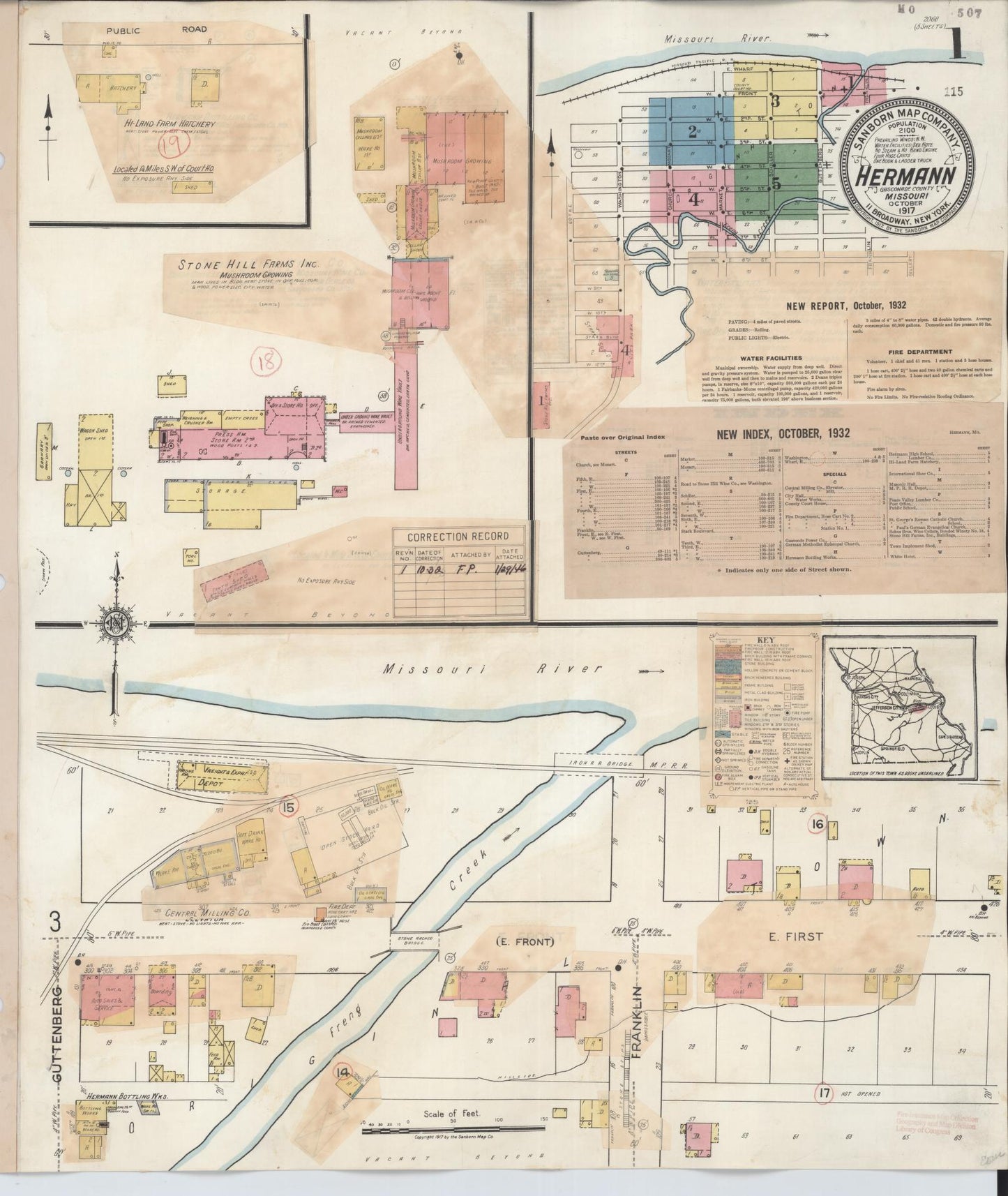 Sanborn Fire Insurance Map from Hermann, Gasconade County, Missouri (1932), Sheet #0001 - Historic Sanborn Fire Insurance Map Print, vintage old map wall art, antique decor, genealogy gift, Missouri Missouri map