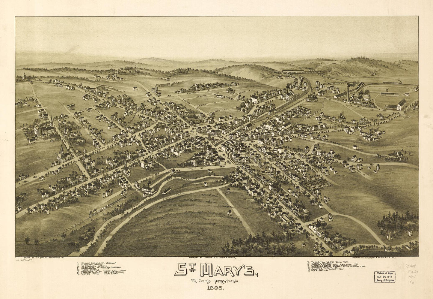 St. Mary's, Elk County, Pennsylvania, 1895. (1895) – Historic Bird’s-Eye View Panorama Print