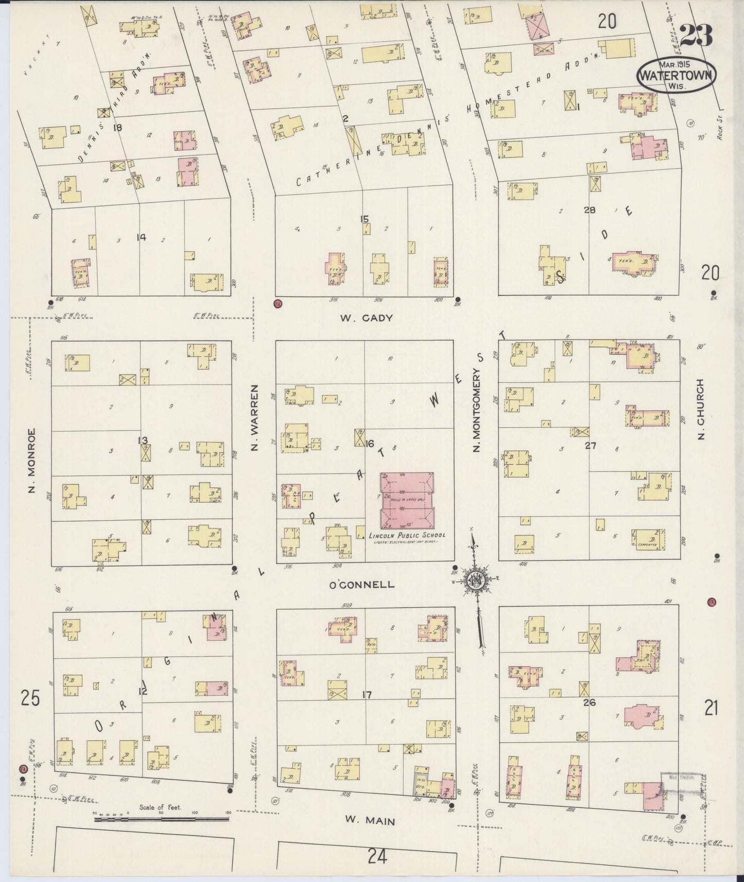 Sanborn Fire Insurance Map from Watertown, Jefferson County, Wisconsin (1915), Sheet #0024 - Historic Sanborn Fire Insurance Map Print, vintage old map wall art, antique decor, genealogy gift, Wisconsin Wisconsin map