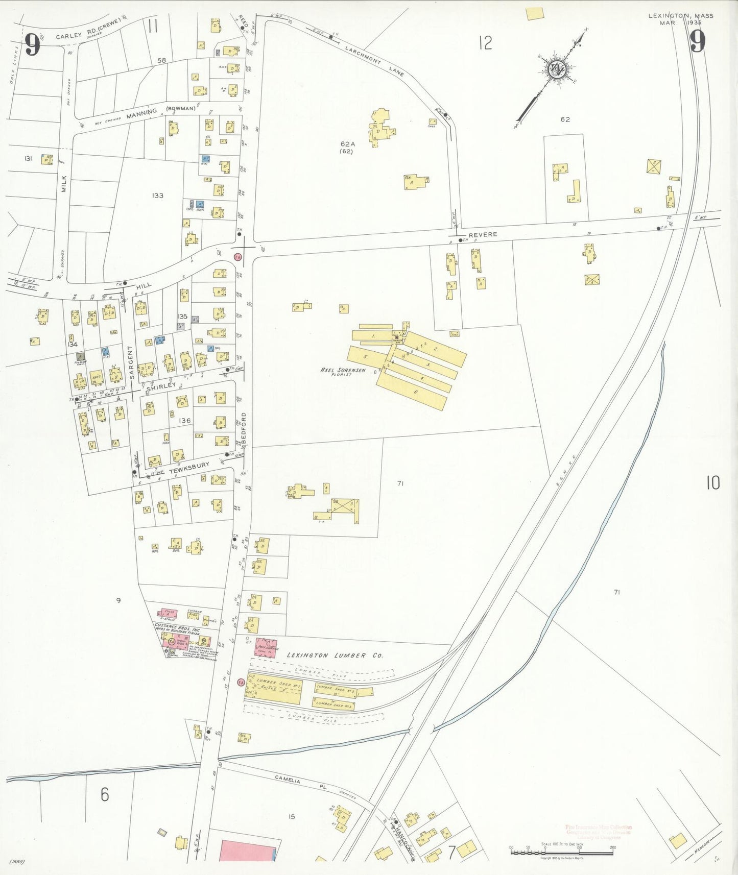 Sanborn Fire Insurance Map from Lexington, Middlesex County, Massachusetts (1935), Sheet #0009 - Historic Sanborn Fire Insurance Map Print, vintage old map wall art, antique decor, genealogy gift, Massachusetts Massachusetts map