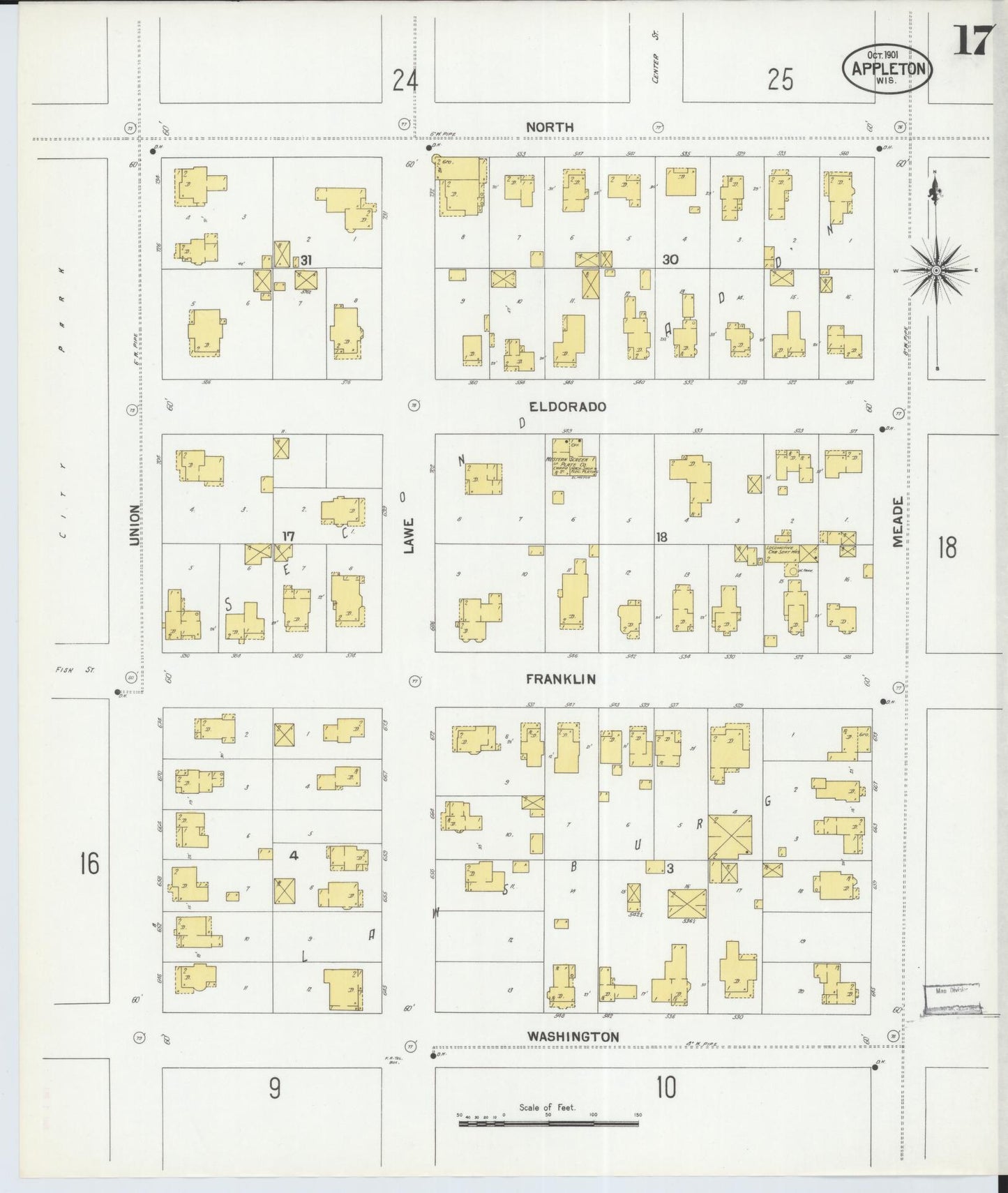 Sanborn Fire Insurance Map from Appleton, Outagamie County, Wisconsin (1901), Sheet #0017 - Historic Sanborn Fire Insurance Map Print, vintage old map wall art, antique decor, genealogy gift, Wisconsin Wisconsin map