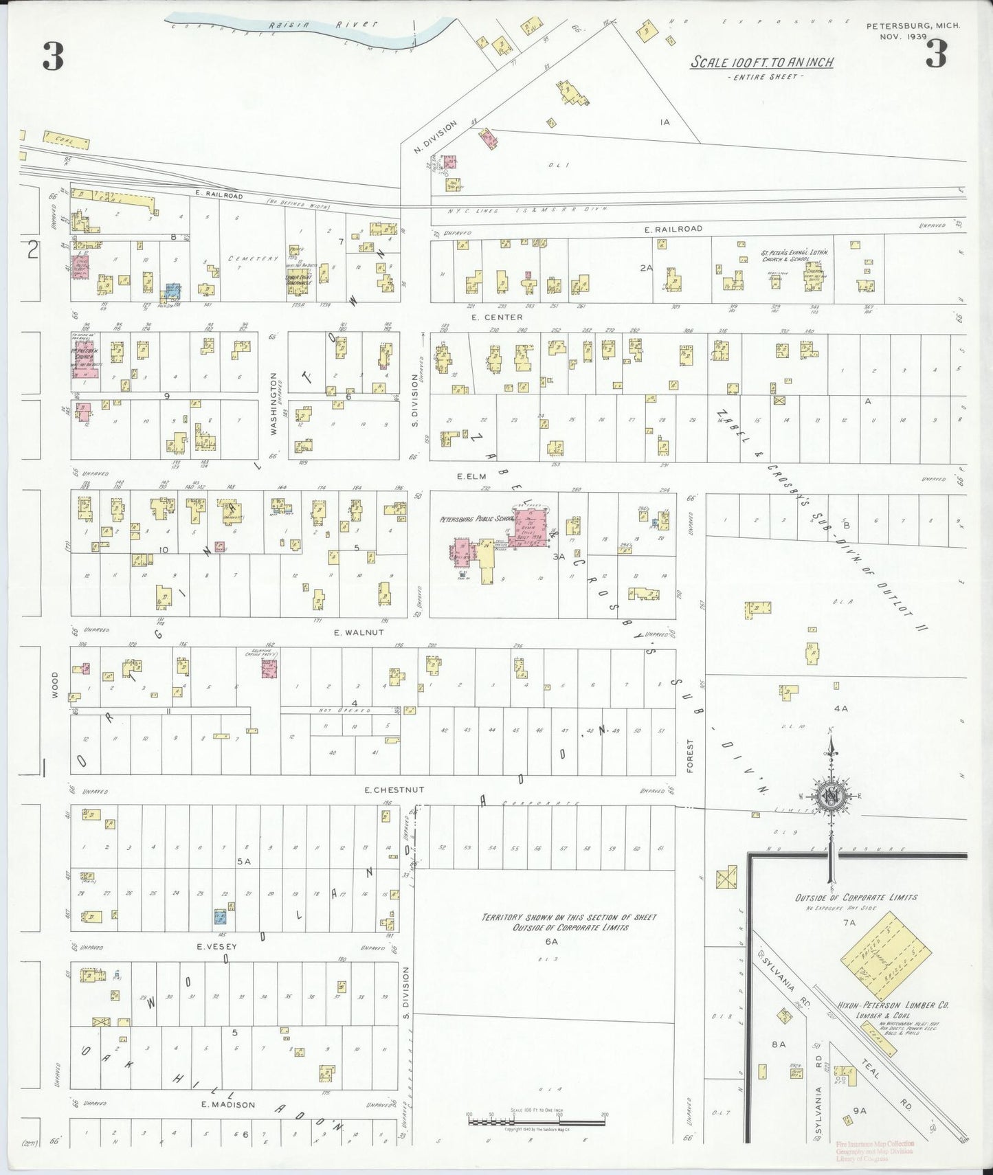 Sanborn Fire Insurance Map from Petersburg, Monroe County, Michigan (1939), Sheet #0003 - Complete Map Set gallery image, historic Sanborn map, vintage wall art, Michigan Michigan