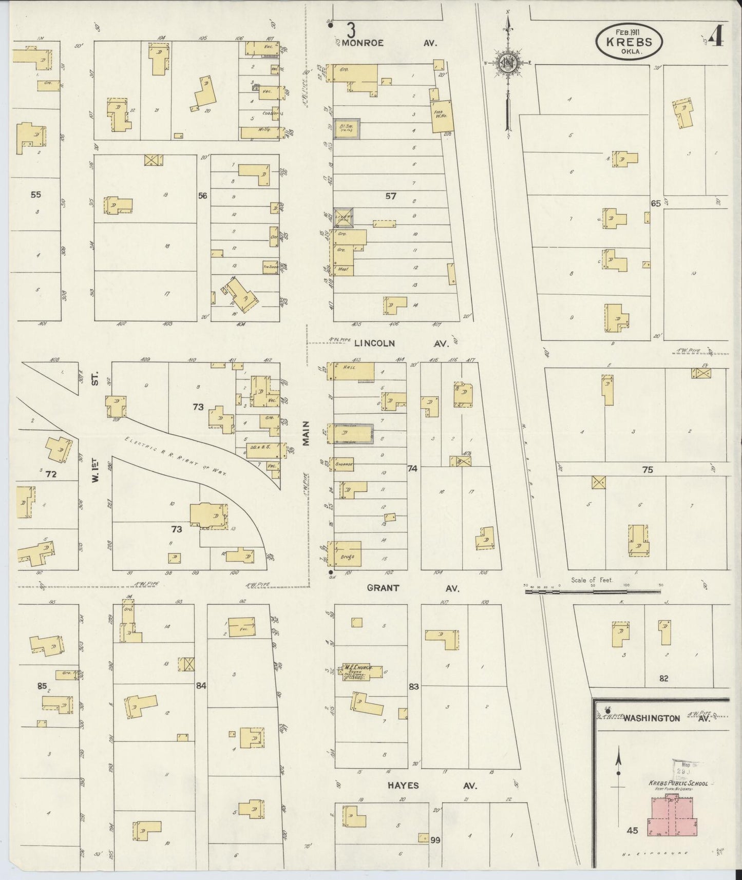Sanborn Fire Insurance Map from Krebs, Pittsburg County, Oklahoma (1911), Sheet #0004 - Historic Sanborn Fire Insurance Map Print, vintage old map wall art, antique decor, genealogy gift, Oklahoma Oklahoma map