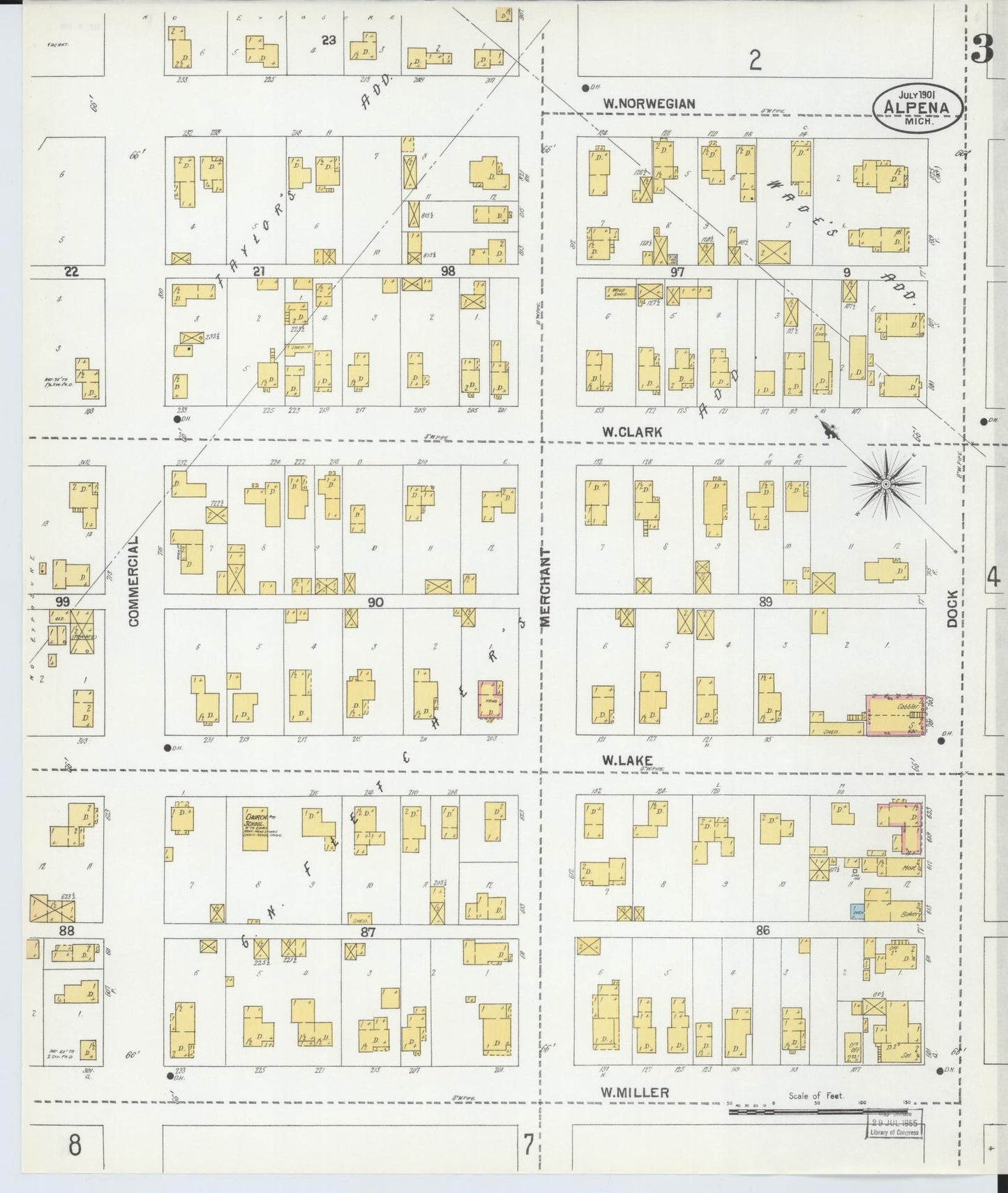 Sanborn Fire Insurance Map from Alpena, Alpena County, Michigan (1901), Sheet #0003 - Historic Sanborn Fire Insurance Map Print, vintage old map wall art, antique decor, genealogy gift, Michigan Michigan map