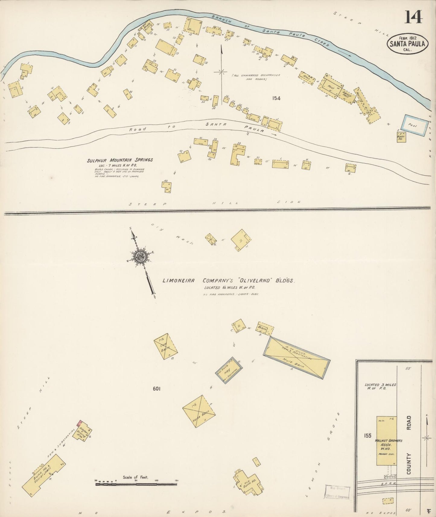 Sanborn Fire Insurance Map from Santa Paula, Ventura County, California (1912), Sheet #0014 - Complete Map Set gallery image, historic Sanborn map, vintage wall art, California California