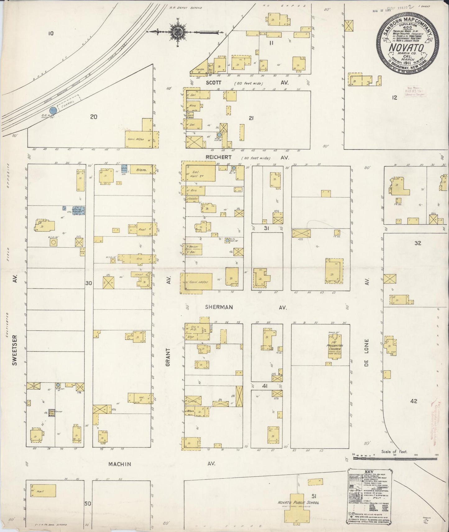 Sanborn Fire Insurance Map from Novato, Marin County, California (1911), Sheet #0001 - Historic Sanborn Fire Insurance Map Print, vintage old map wall art, antique decor, genealogy gift, California California map