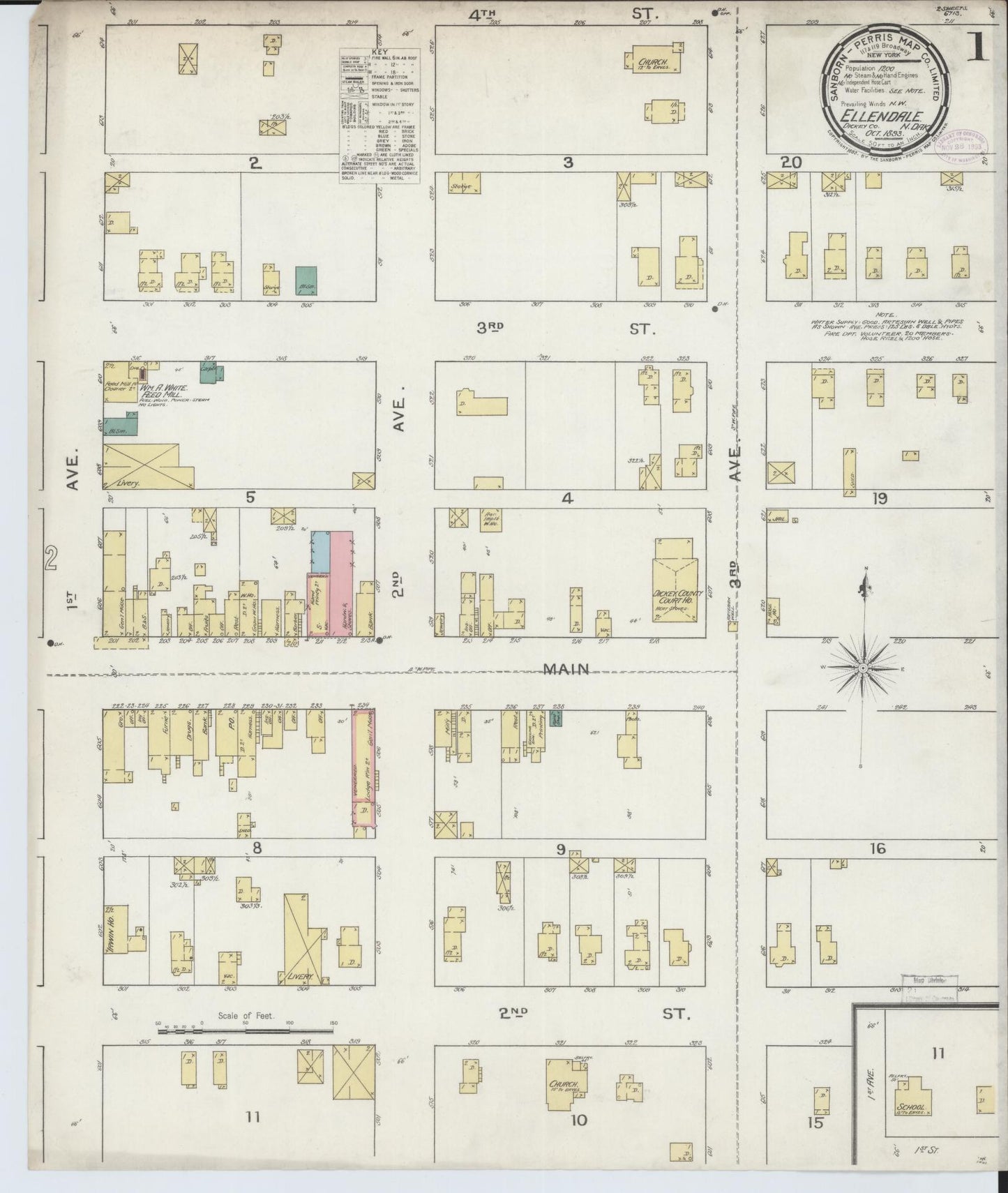 Sanborn Fire Insurance Map from Ellendale, Dickey County, North Dakota (1893), Sheet #0001 - Historic Sanborn Fire Insurance Map Print, vintage old map wall art, antique decor, genealogy gift, North Dakota North Dakota map