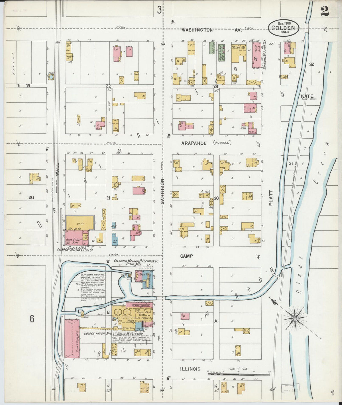 Sanborn Fire Insurance Map from Golden, Jefferson County, Colorado (1900), Sheet #0002 - Historic Sanborn Fire Insurance Map Print, vintage old map wall art, antique decor, genealogy gift, Colorado Colorado map
