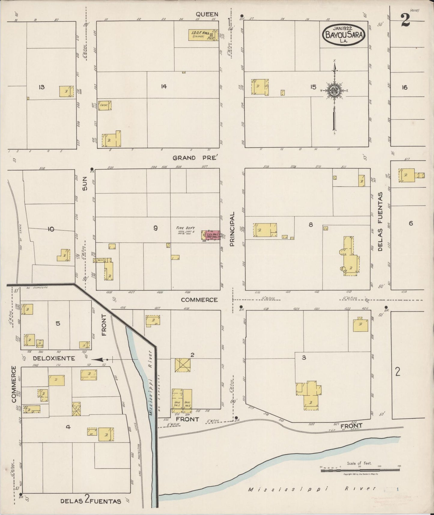 Sanborn Fire Insurance Map from Bayou Sara, West Feliciana Parish, Louisiana (1922), Sheet #0002 - Complete Map Set gallery image, historic Sanborn map, vintage wall art, Louisiana Louisiana