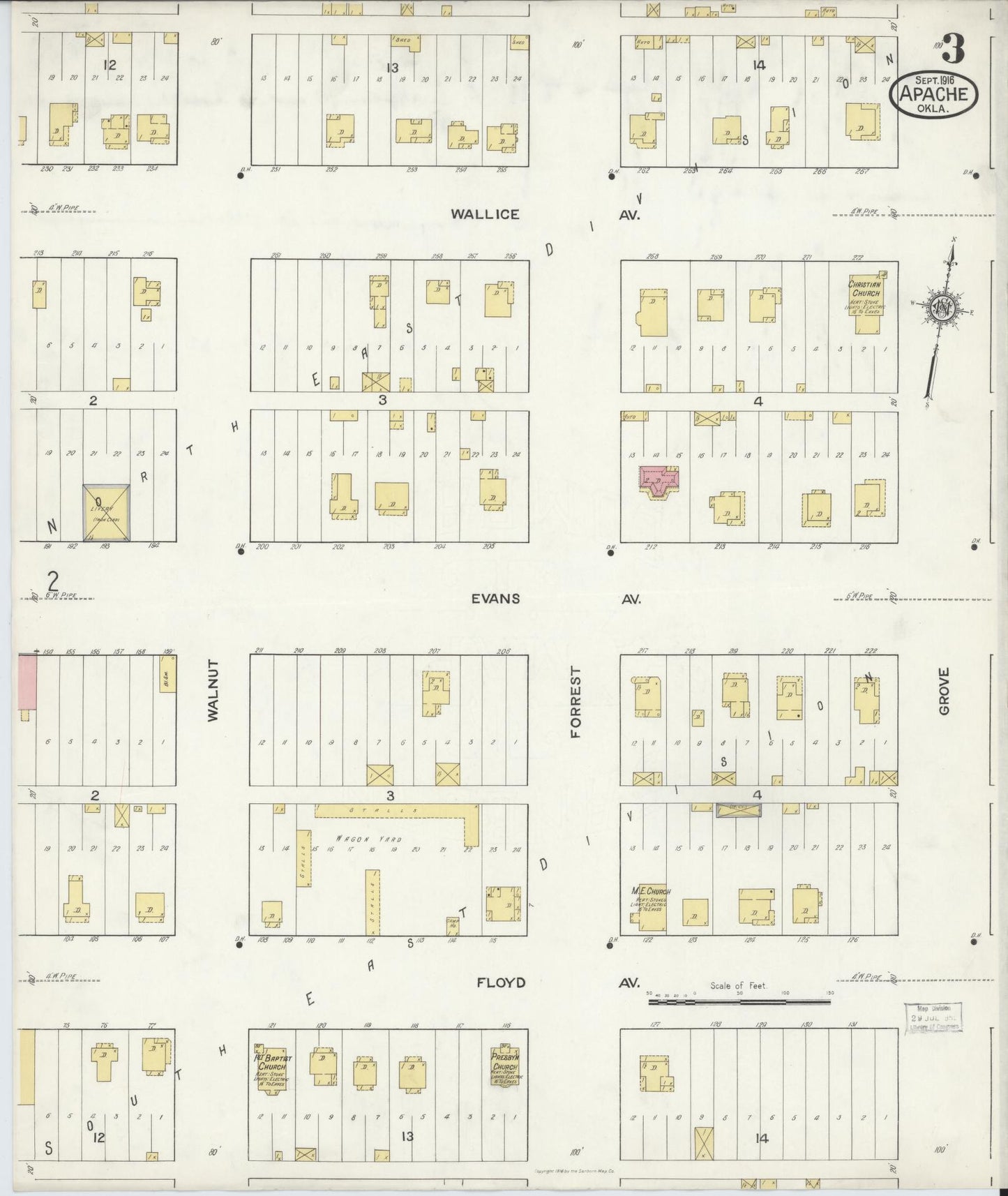 Sanborn Fire Insurance Map from Apache, Caddo County, Oklahoma (1916), Sheet #0003 - Complete Map Set gallery image, historic Sanborn map, vintage wall art, Oklahoma Oklahoma