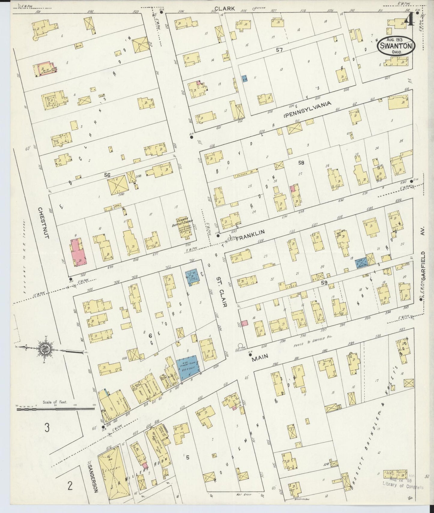Sanborn Fire Insurance Map from Swanton, Fulton County, Ohio (1913), Sheet #0004 - Complete Map Set gallery image, historic Sanborn map, vintage wall art, Ohio Ohio