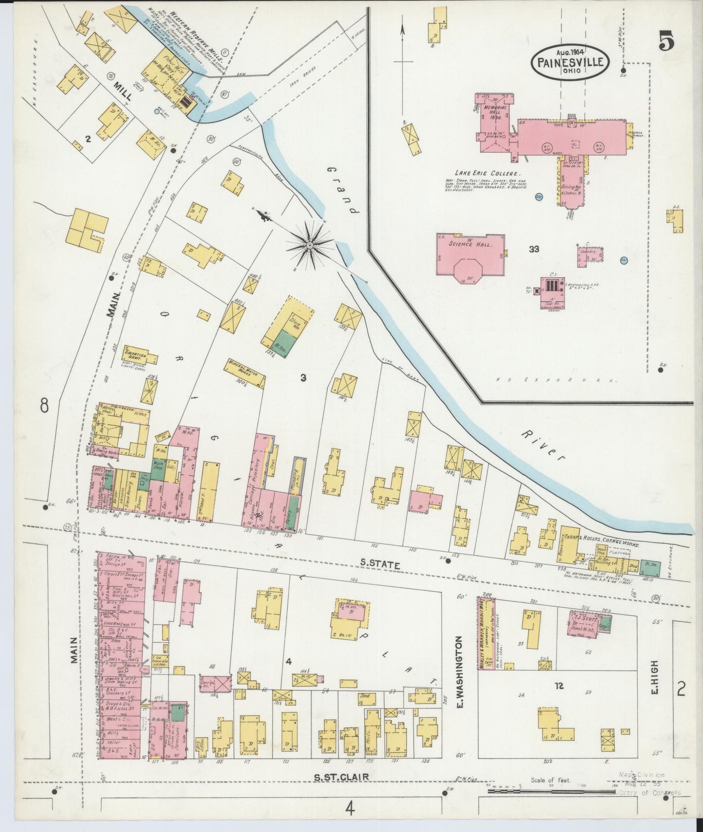Sanborn Fire Insurance Map from Painesville, Lake County, Ohio (1904), Sheet #0005 - Historic Sanborn Fire Insurance Map Print, vintage old map wall art, antique decor, genealogy gift, Ohio Ohio map