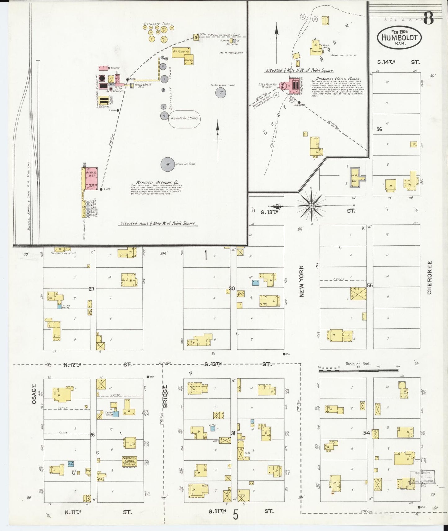 Sanborn Fire Insurance Map from Humboldt, Allen County, Kansas (1906), Sheet #0008 - Complete Map Set gallery image, historic Sanborn map, vintage wall art, Kansas Kansas