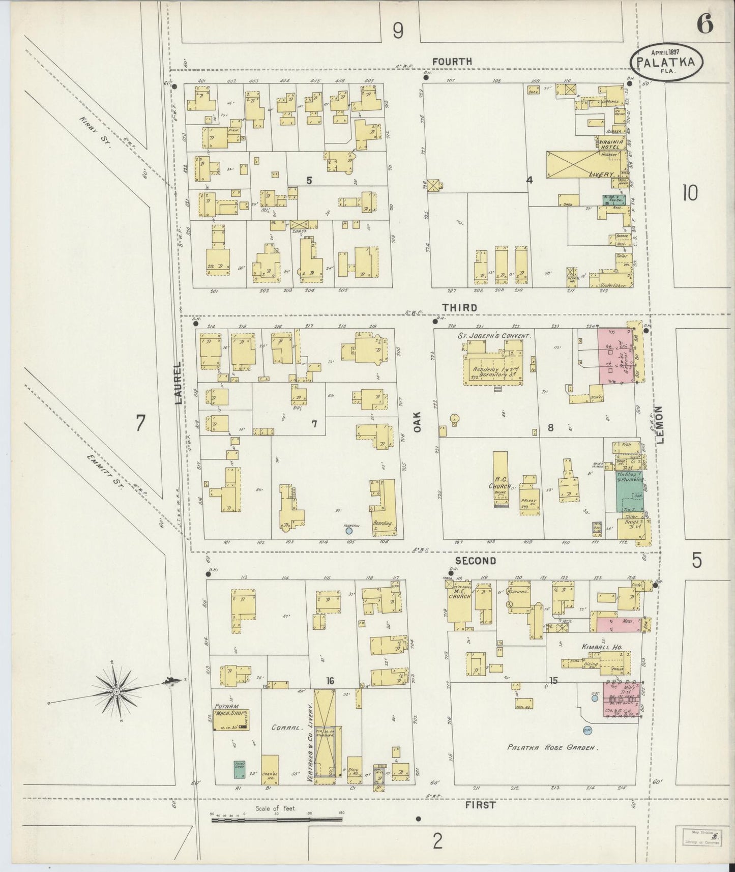 Sanborn Fire Insurance Map from Palatka, Putnam County, Florida (1897), Sheet #0006 - Historic Sanborn Fire Insurance Map Print, vintage old map wall art, antique decor, genealogy gift, Florida Florida map