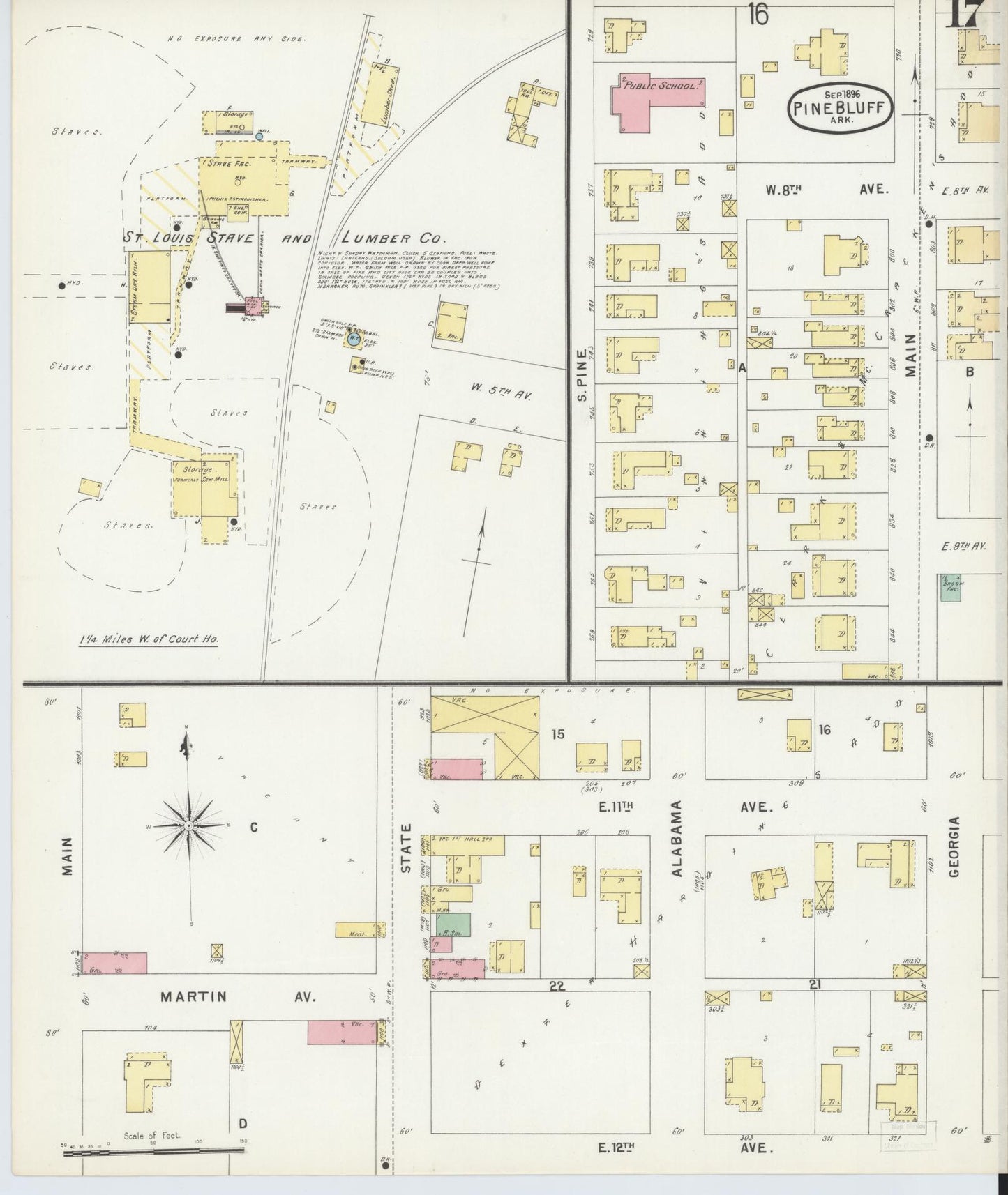 Sanborn Fire Insurance Map from Pine Bluff, Jefferson County, Arkansas (1896), Sheet #0017 - Historic Sanborn Fire Insurance Map Print, vintage old map wall art, antique decor, genealogy gift, Arkansas Arkansas map