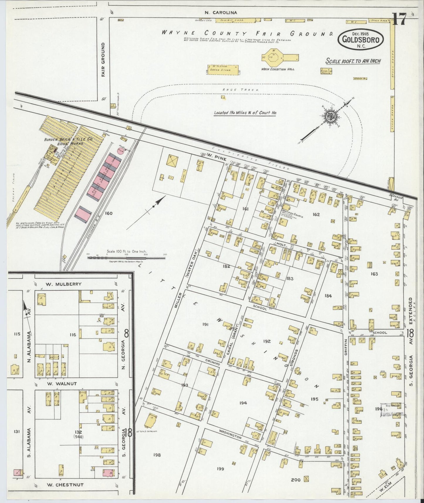 Sanborn Fire Insurance Map from Goldsboro, Wayne County, North Carolina (1918), Sheet #0017 - Historic Sanborn Fire Insurance Map Print, vintage old map wall art, antique decor, genealogy gift, North Carolina North Carolina map