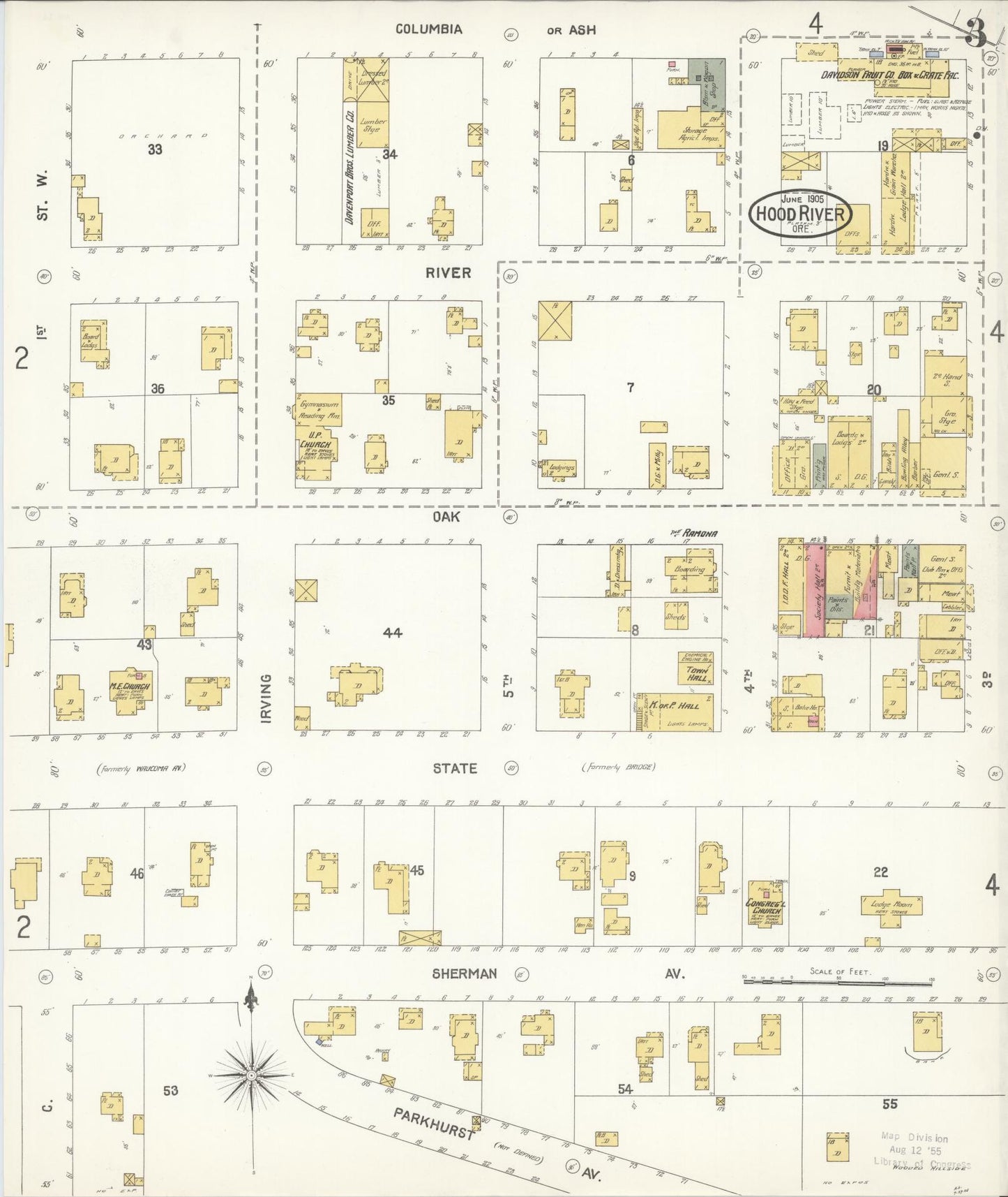 Sanborn Fire Insurance Map from Hood River, Hood River County, Oregon (1905), Sheet #0003 - Historic Sanborn Fire Insurance Map Print, vintage old map wall art, antique decor, genealogy gift, Oregon Oregon map