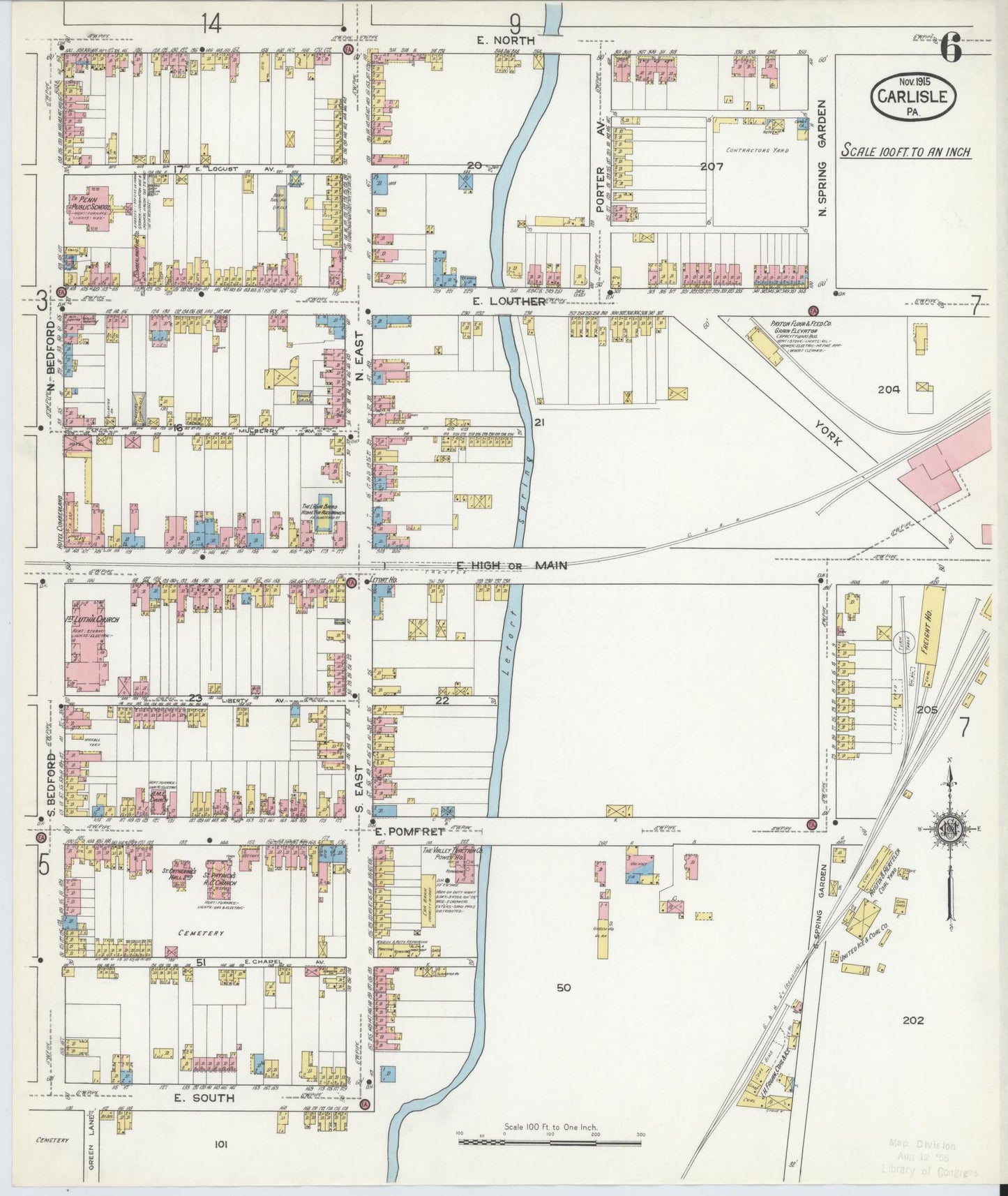 Sanborn Fire Insurance Map from Carlisle, Cumberland County, Pennsylvania (1915), Sheet #0006 - Historic Sanborn Fire Insurance Map Print, vintage old map wall art, antique decor, genealogy gift, Pennsylvania Pennsylvania map