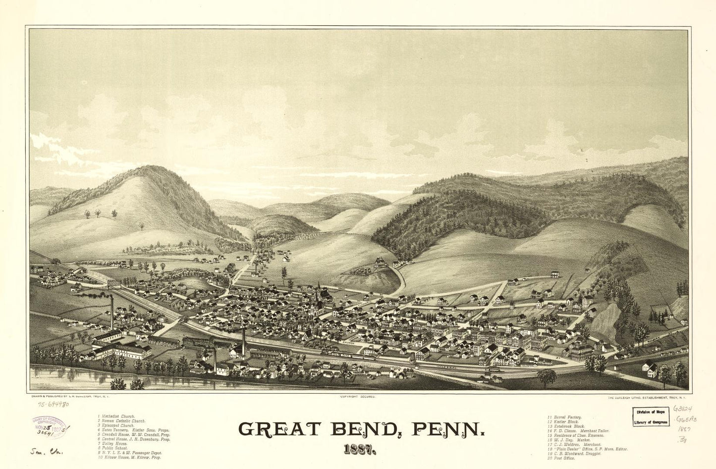 Great Bend, Penn. 1887. (1887) – Historic Bird’s-Eye View Panorama Print