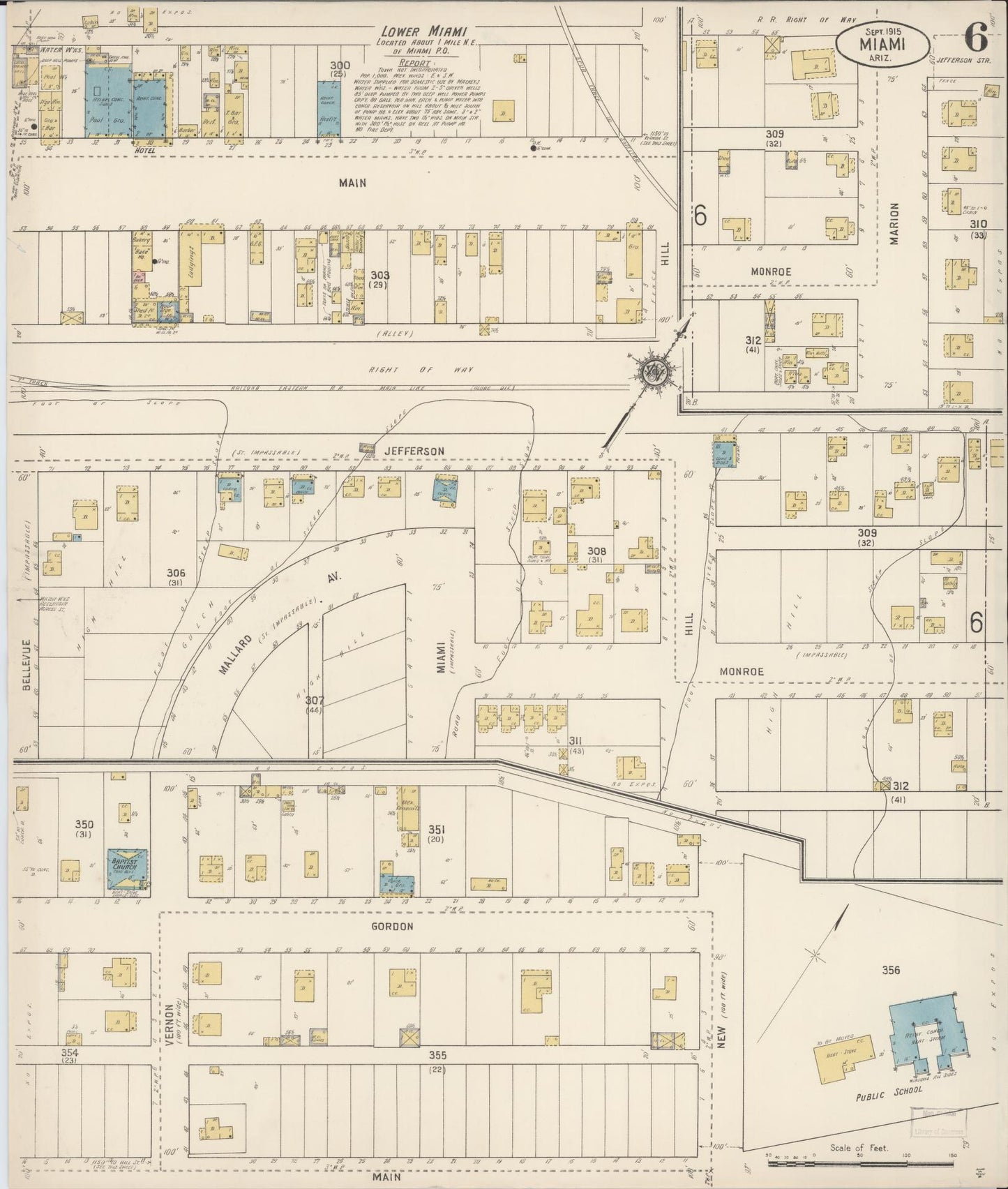 Sanborn Fire Insurance Map from Miami, Gila County, Arizona (1915), Sheet #0006 - Historic Sanborn Fire Insurance Map Print, vintage old map wall art, antique decor, genealogy gift, Arizona Arizona map