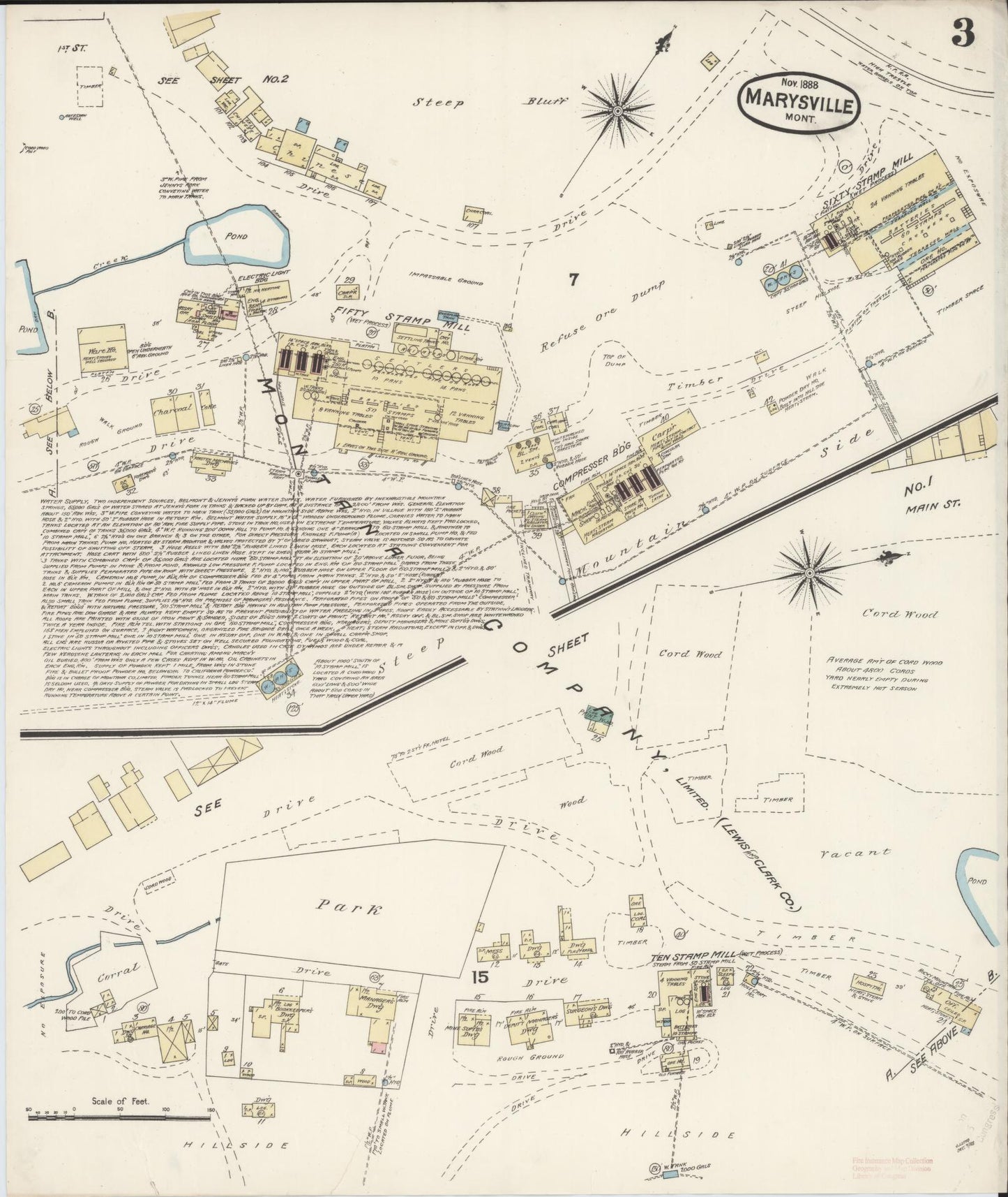 Sanborn Fire Insurance Map from Marysville, Lewis And Clark County, Montana (1888), Sheet #0003 - Complete Map Set gallery image, historic Sanborn map, vintage wall art, Montana Montana