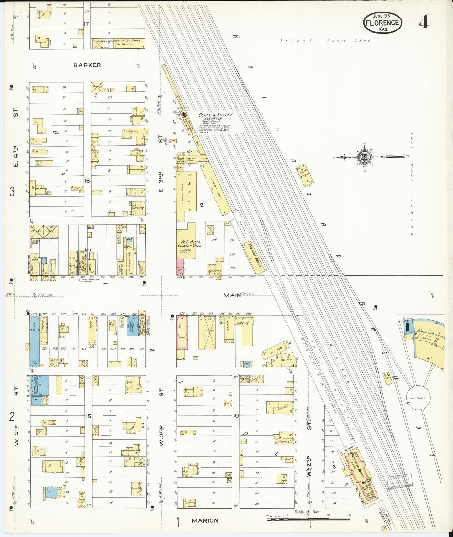 Sanborn Fire Insurance Map from Florence, Marion County, Kansas (1915), Sheet #0004 - Historic Sanborn Fire Insurance Map Print, vintage old map wall art, antique decor, genealogy gift, Kansas Kansas map