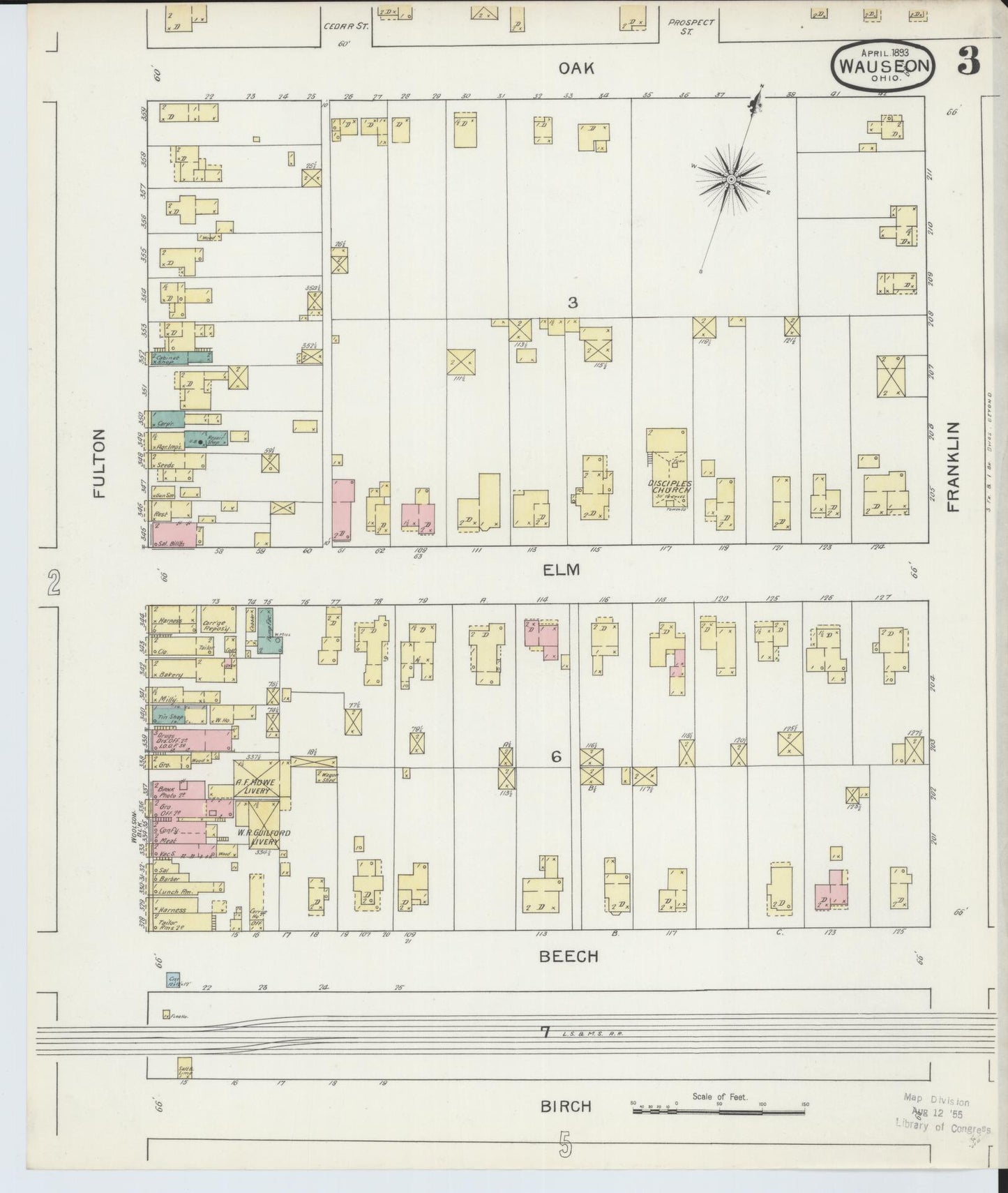 Sanborn Fire Insurance Map from Wauseon, Fulton County, Ohio (1893), Sheet #0003 - Historic Sanborn Fire Insurance Map Print, vintage old map wall art, antique decor, genealogy gift, Ohio Ohio map