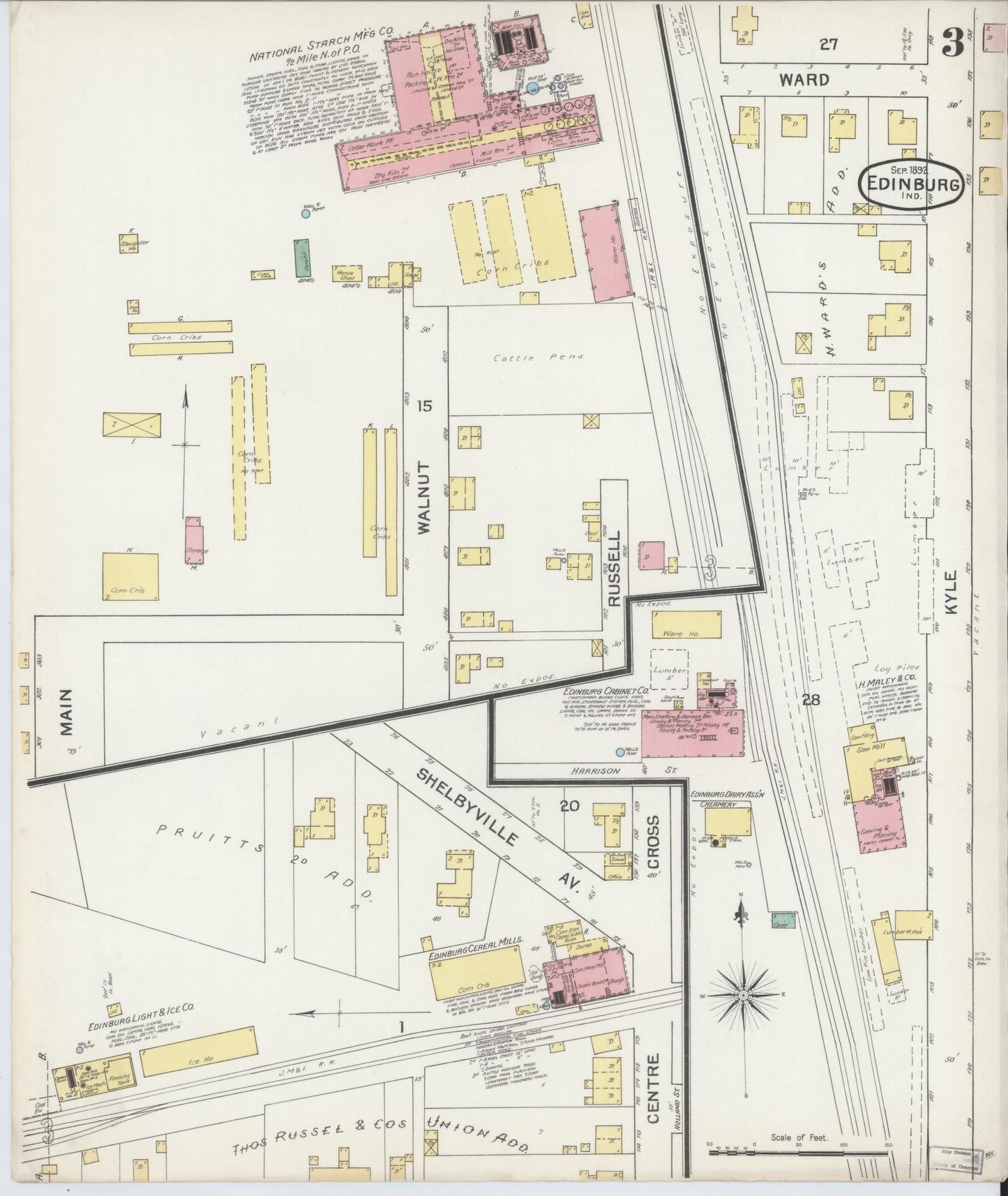 Sanborn Fire Insurance Map from Edinburg, Johnson And Bartholomew Counties, Indiana (1892), Sheet #0003 - Complete Map Set gallery image, historic Sanborn map, vintage wall art, Indiana Indiana