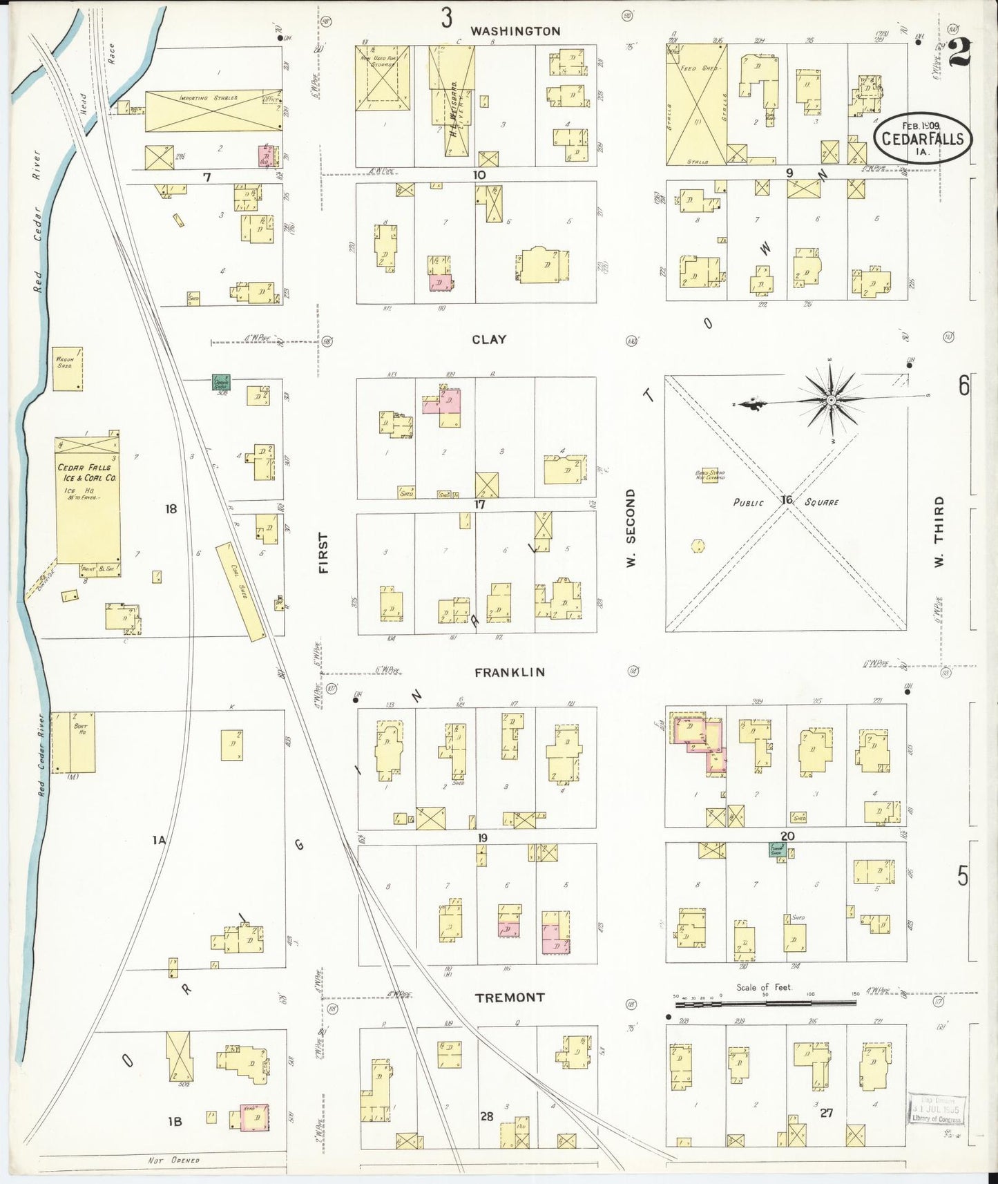 Sanborn Fire Insurance Map from Cedar Falls, Black Hawk County, Iowa (1909), Sheet #0002 - Historic Sanborn Fire Insurance Map Print, vintage old map wall art