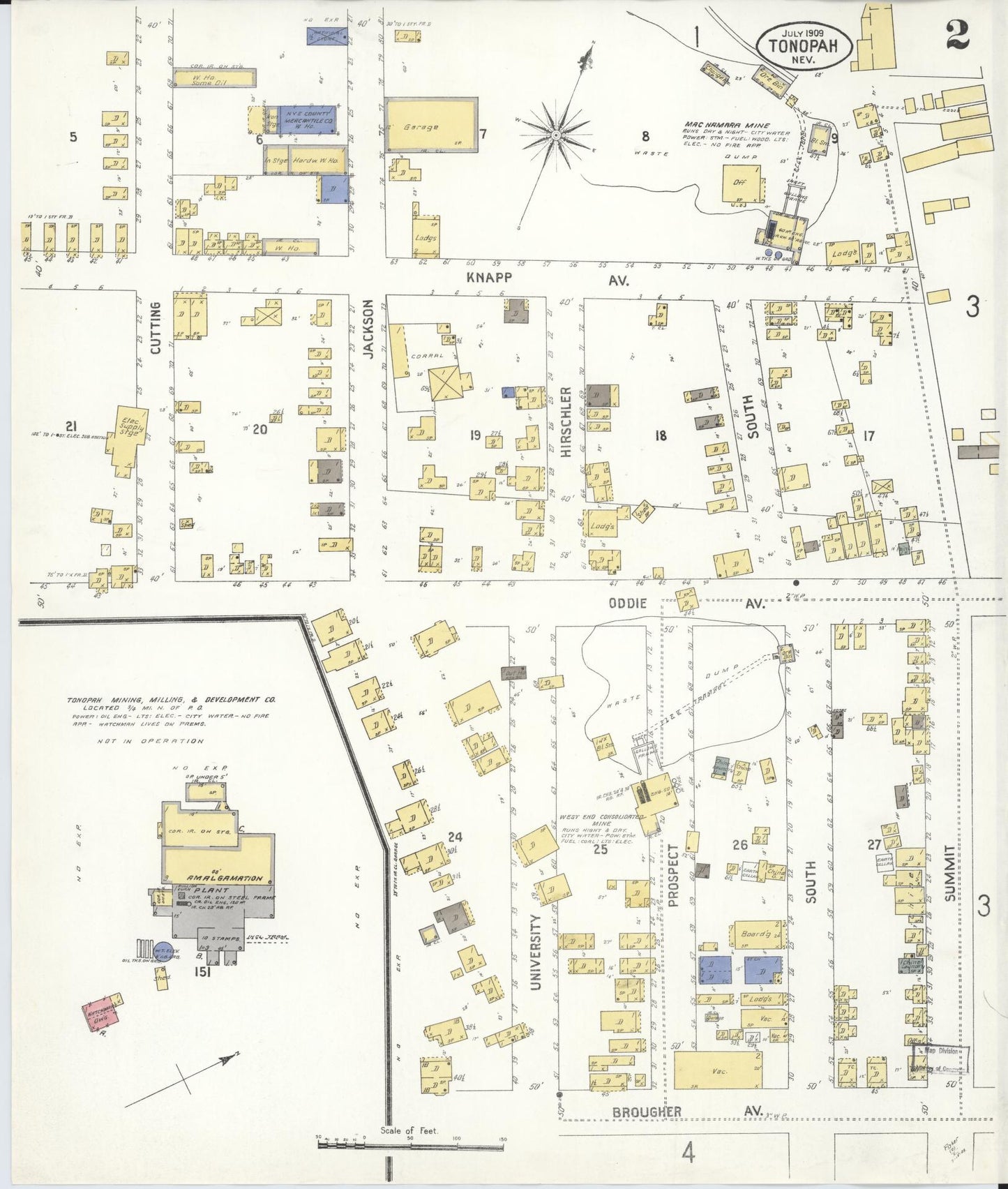 Sanborn Fire Insurance Map from Tonopah, Nye County, Nevada (1909), Sheet #0002 - Historic Sanborn Fire Insurance Map Print, vintage old map wall art, antique decor, genealogy gift, Nevada Nevada map