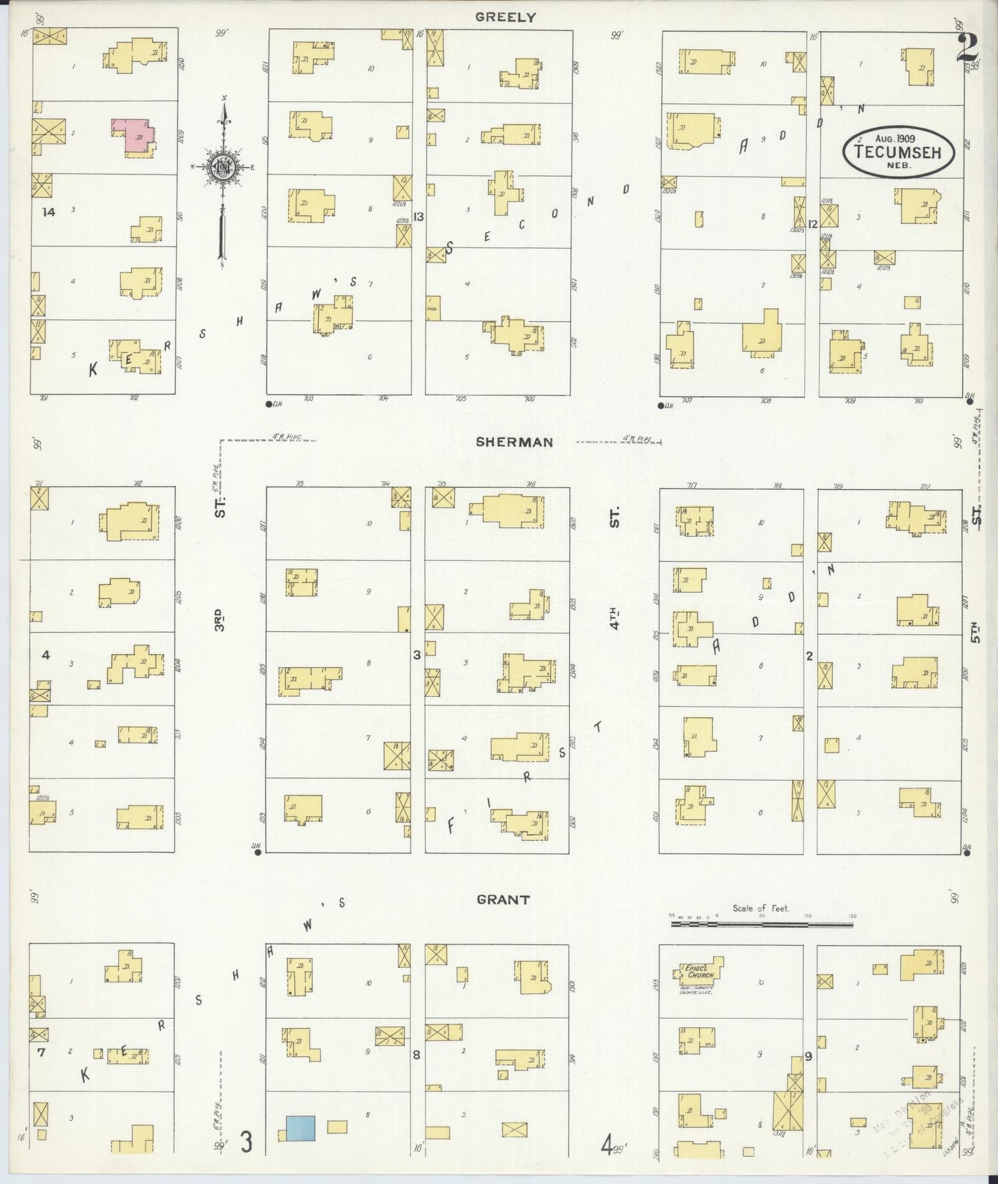 Sanborn Fire Insurance Map from Tecumseh, Johnson County, Nebraska (1909), Sheet #0002 - Historic Sanborn Fire Insurance Map Print, vintage old map wall art, antique decor, genealogy gift, Nebraska Nebraska map