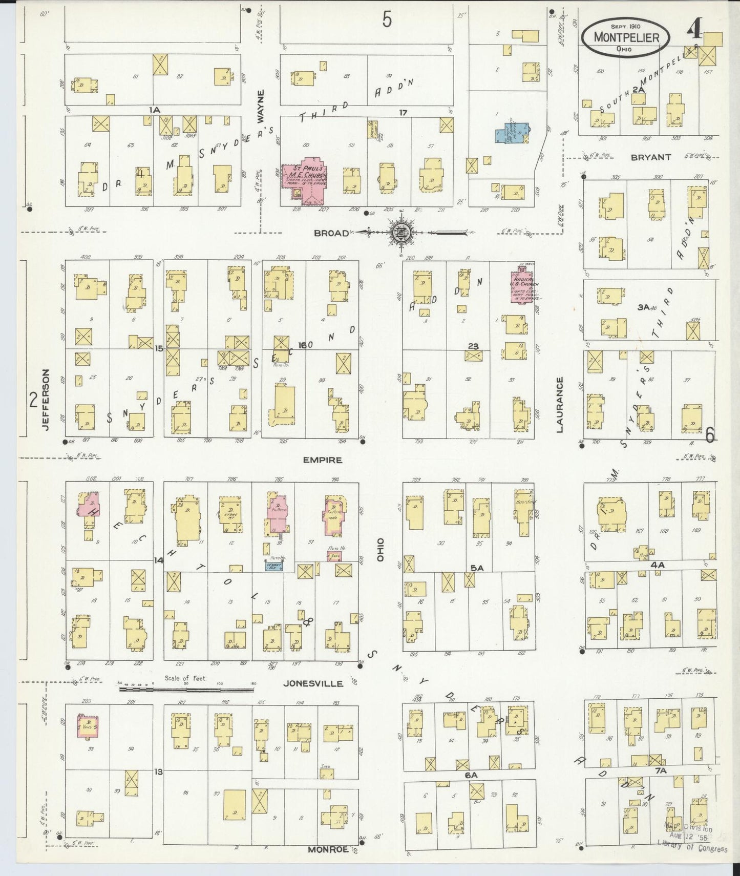 Sanborn Fire Insurance Map from Montpelier, Williams County, Ohio (1910), Sheet #0004 - Historic Sanborn Fire Insurance Map Print, vintage old map wall art, antique decor, genealogy gift, Ohio Ohio map